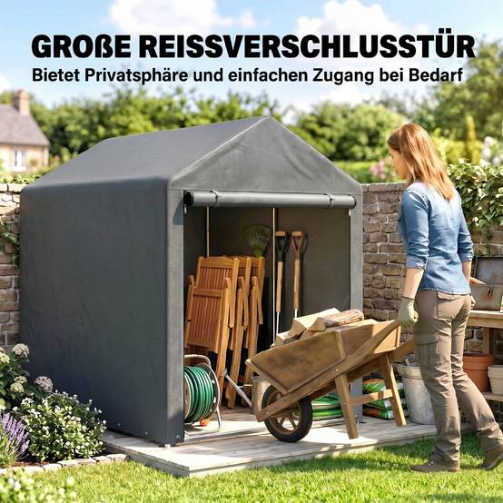 Abri stockage jardin portable, cadre métal galvanisé, grande porte, 1,2x1,8m - Image 8