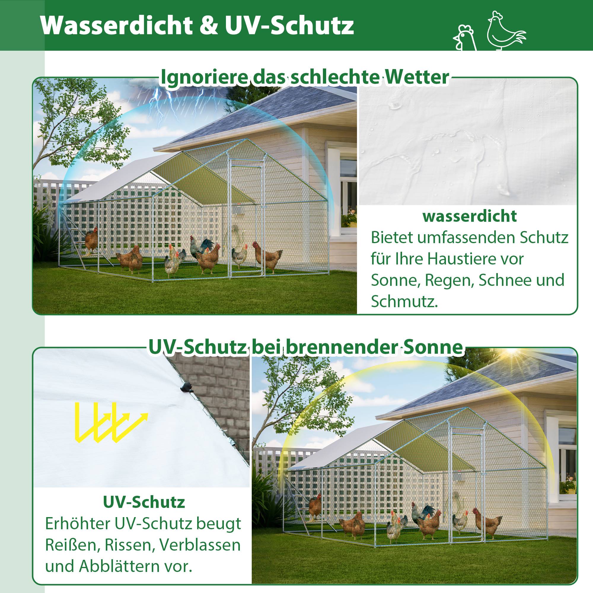 Volière Poulailler Acier 12.12m² Jardin Toit et Échelle 3x4m Blanc - ComfortXL Outdoor Living - Image 4