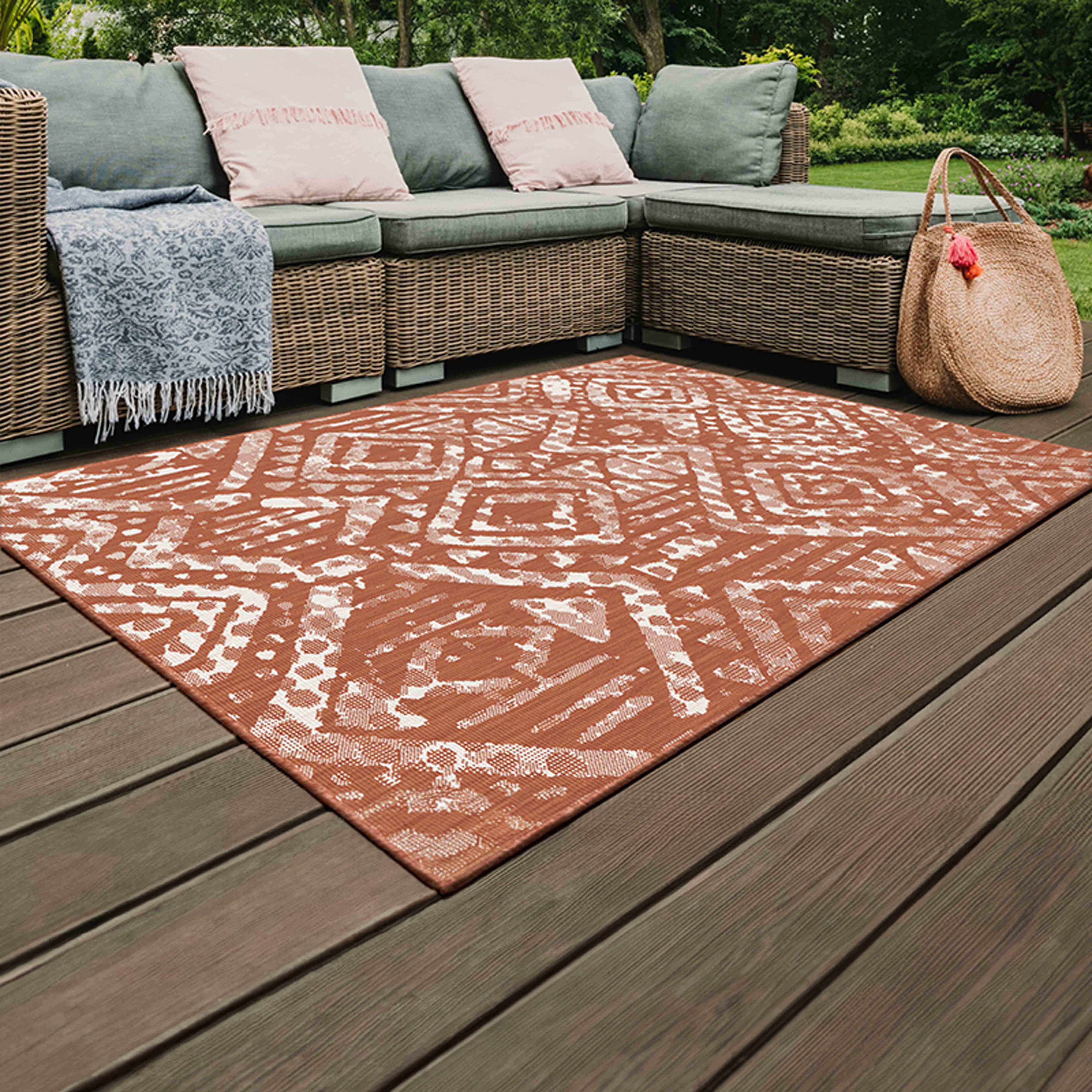 Oviala - Tapis d'extérieur en polypropylène 160 x 230 cm terracotta Kano - Oviala - Image 2