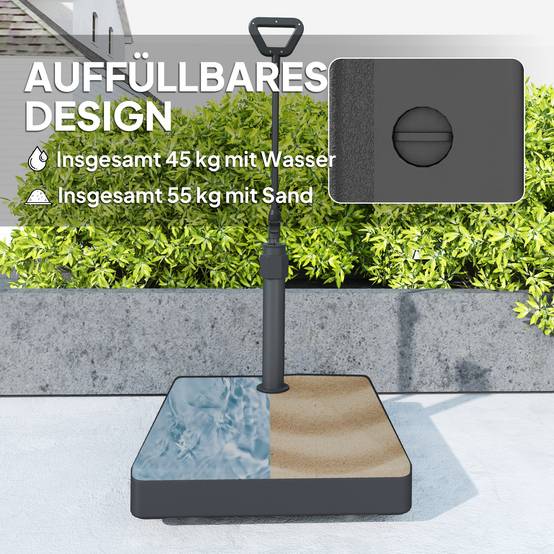 Pied de Parasol Plastique Universel Jardin Base Remplissable à Roulettes 60x104cm Noir - ComfortXL Outdoor Living - Image 7