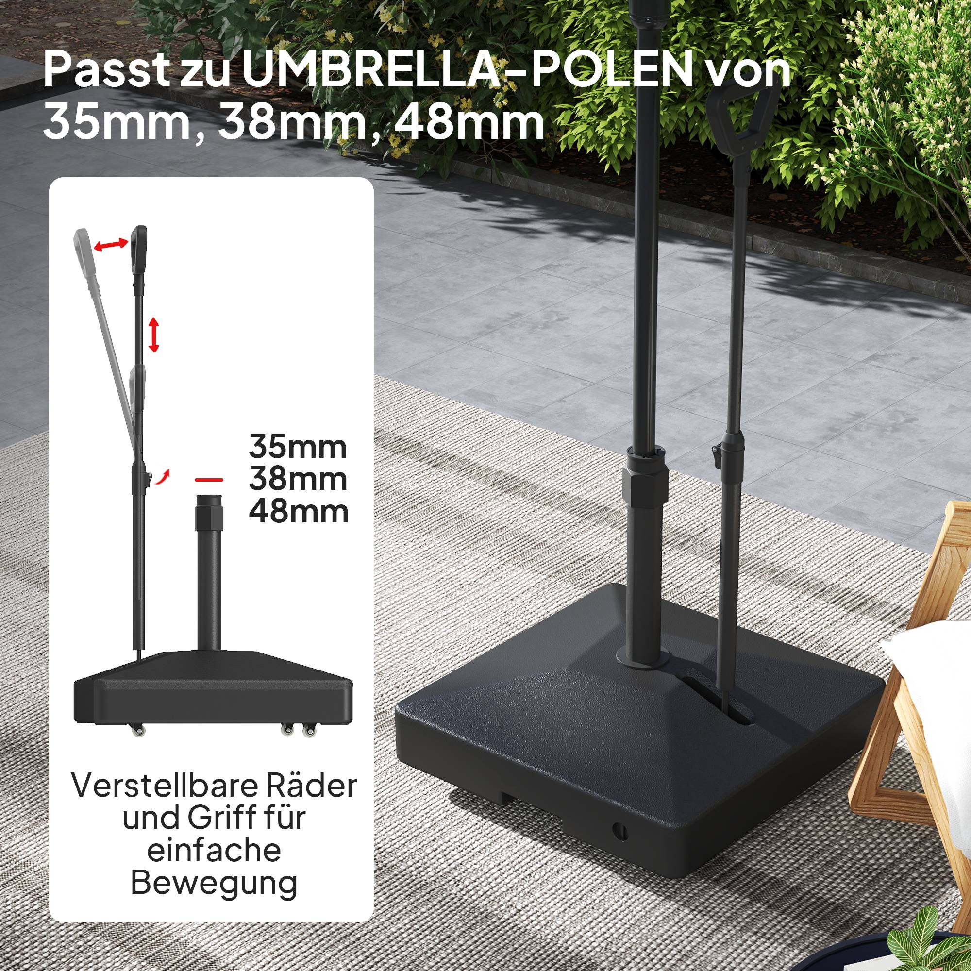 Pied de Parasol Plastique Universel Jardin Base Remplissable à Roulettes 60x104cm Noir - ComfortXL Outdoor Living - Image 6