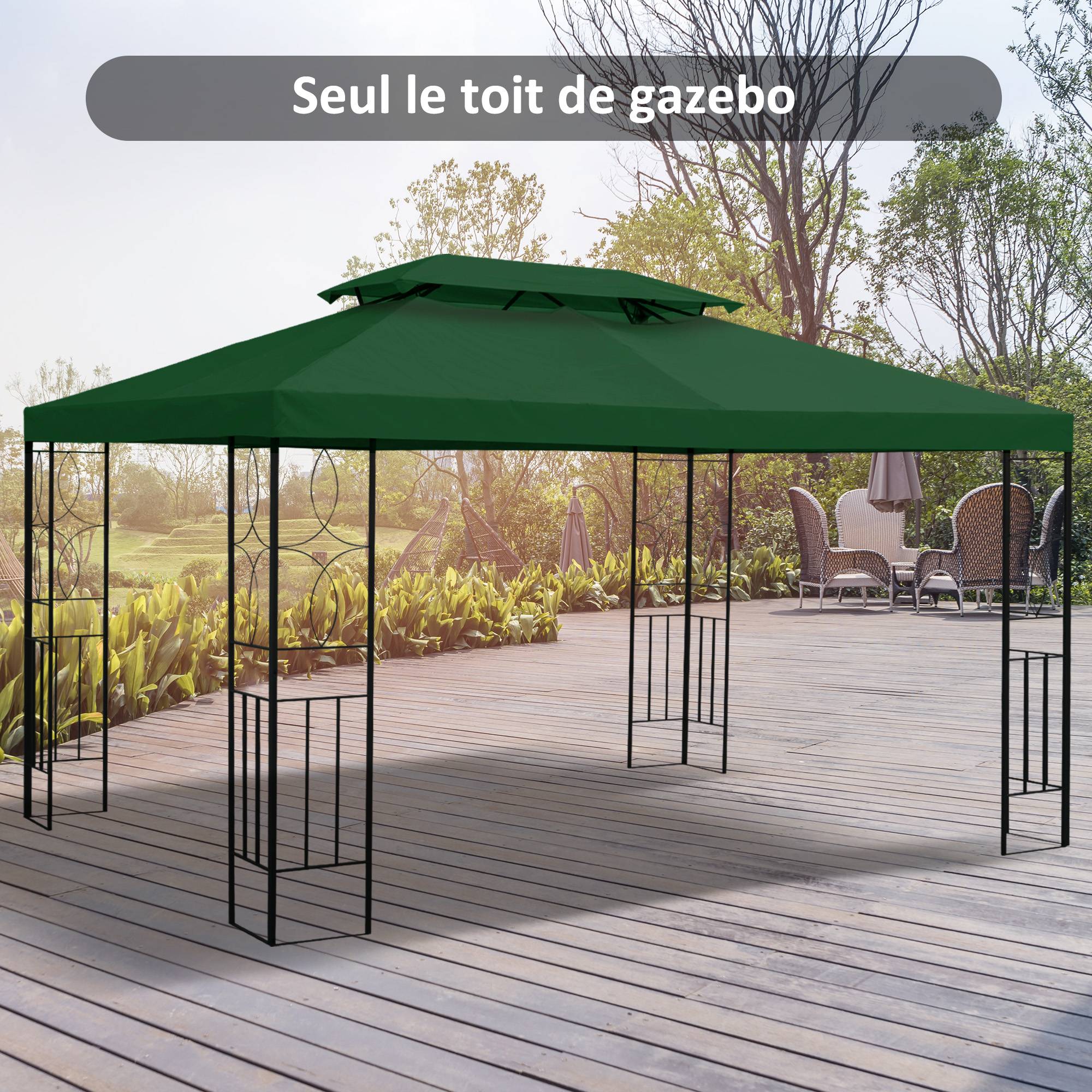 Toile de rechange pour pavillon tonnelle tente 3 x 4 m polyester haute densité 180 g/m² vert - Image 4