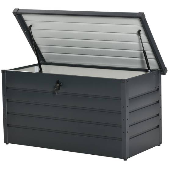 Banc coffre de rangement en acier pour extérieur avec serrure et pistons 120x62x62cm Gris - ComfortXL Outdoor Living - Image 2