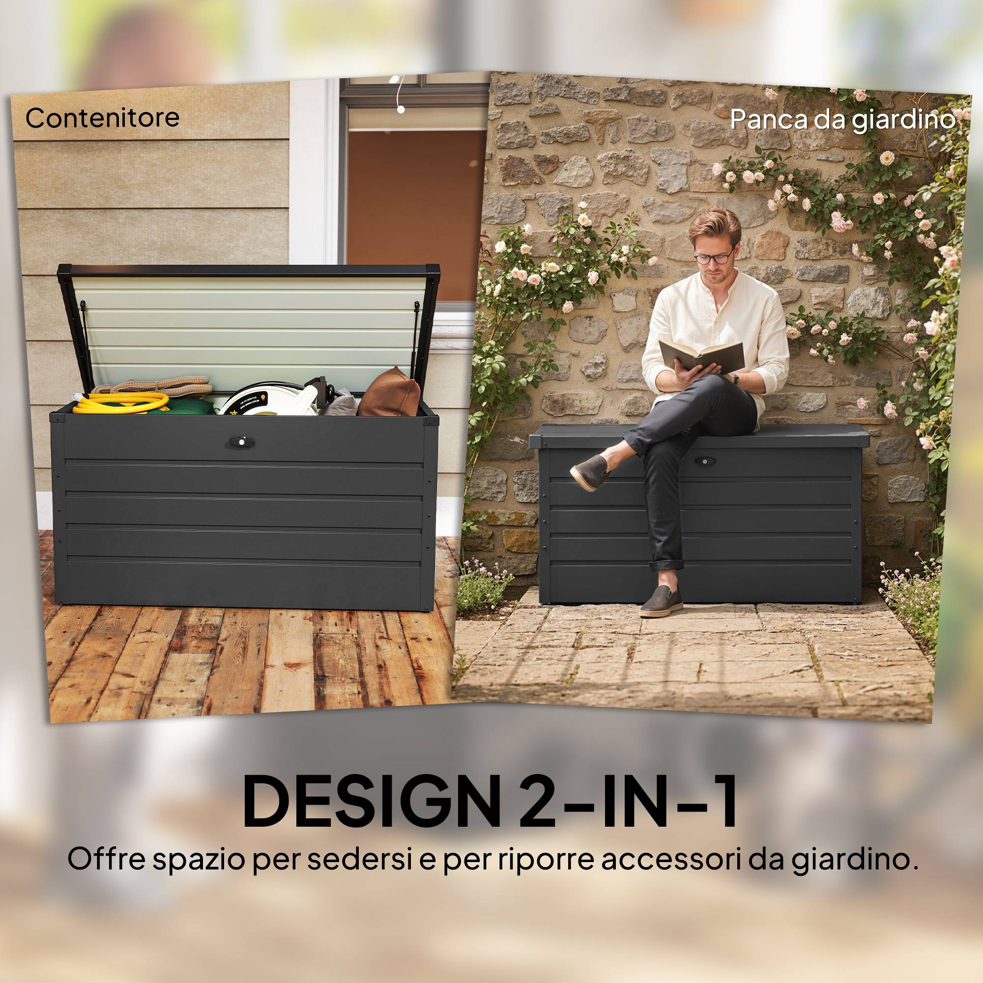 Banc coffre de rangement en acier pour extérieur avec serrure et pistons 120x62x62cm Gris - ComfortXL Outdoor Living - Image 6