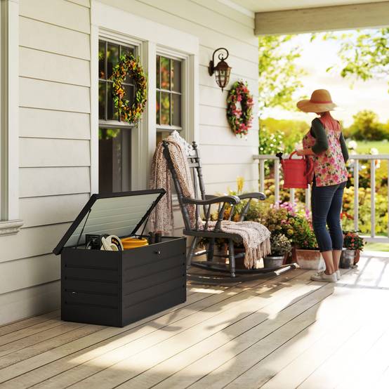 Banc coffre de rangement en acier pour extérieur avec serrure et pistons 120x62x62cm Gris - ComfortXL Outdoor Living - Image 10