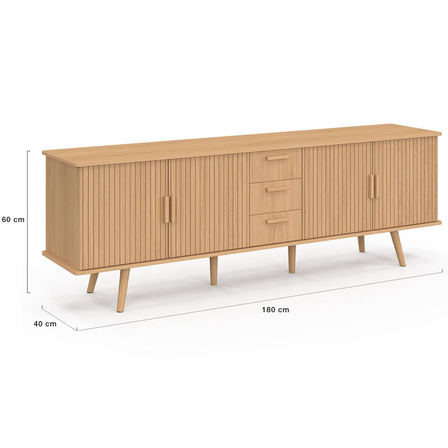 Buffet 180 cm JULIETTE XXL 4 portes et 3 tiroirs effet lattes tasseau bois - Image 5