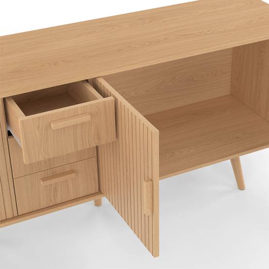 Buffet 180 cm JULIETTE XXL 4 portes et 3 tiroirs effet lattes tasseau bois - Image 6
