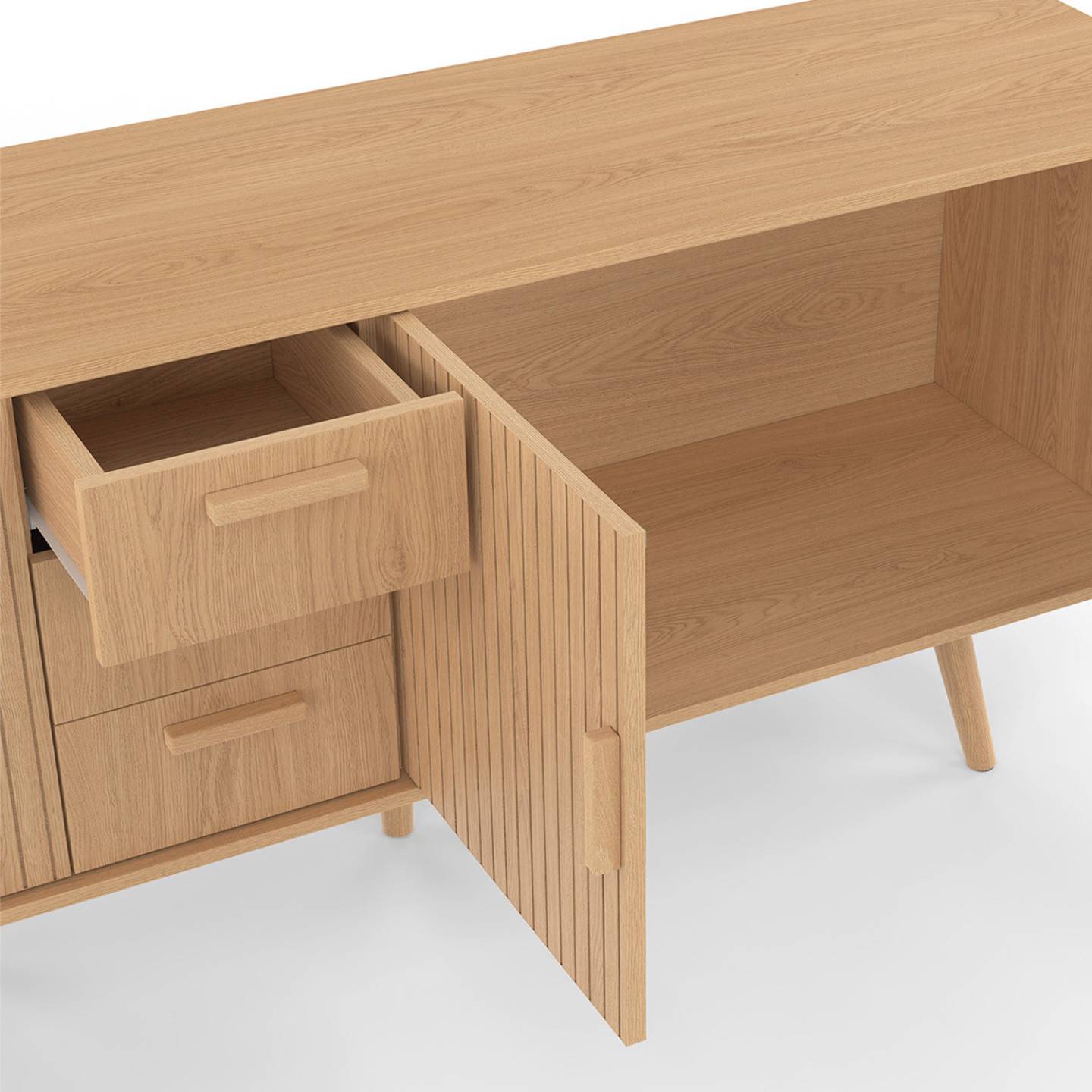 Buffet 180 cm JULIETTE XXL 4 portes et 3 tiroirs effet lattes tasseau bois - Image 6