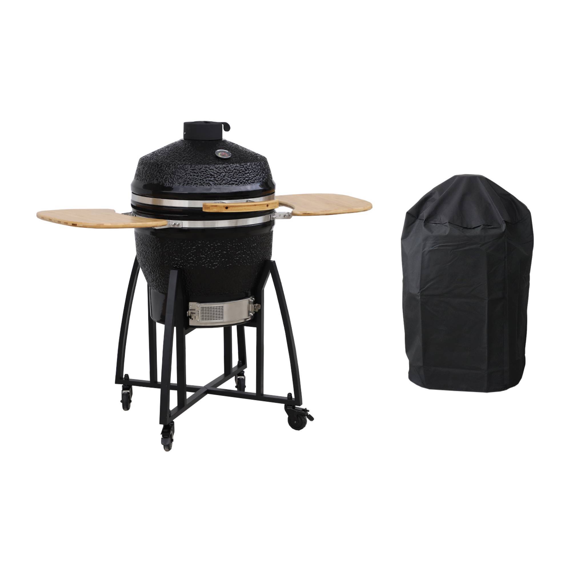 sweeek - Barbecue charbon en céramique. Kamado Ø54.5cm. avec chariot. garde au chaud. récupérateur de cendre et housse. tablettes rétractables | sweeek - Image 2