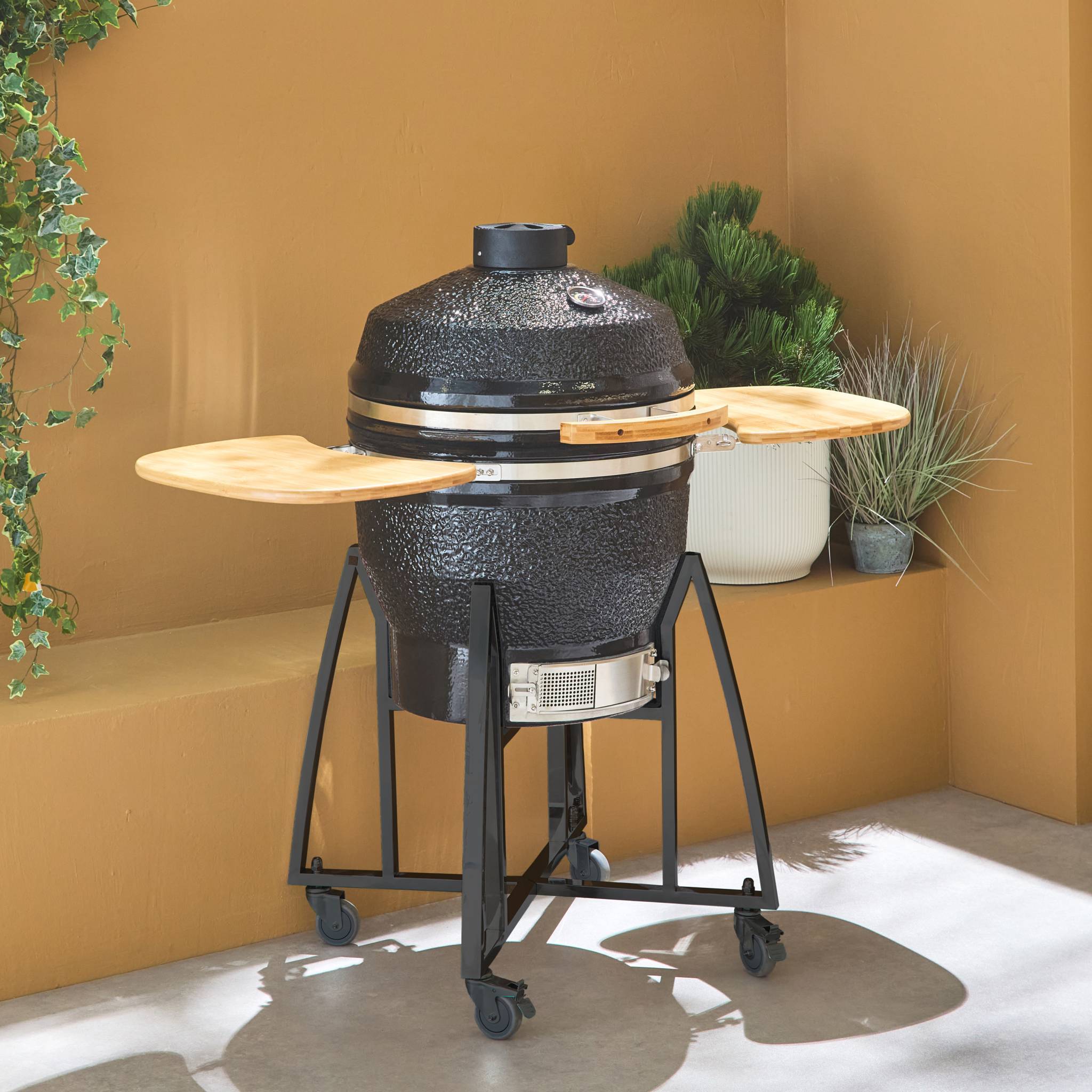 sweeek - Barbecue charbon en céramique. Kamado Ø54.5cm. avec chariot. garde au chaud. récupérateur de cendre et housse. tablettes rétractables | sweeek - Image 3