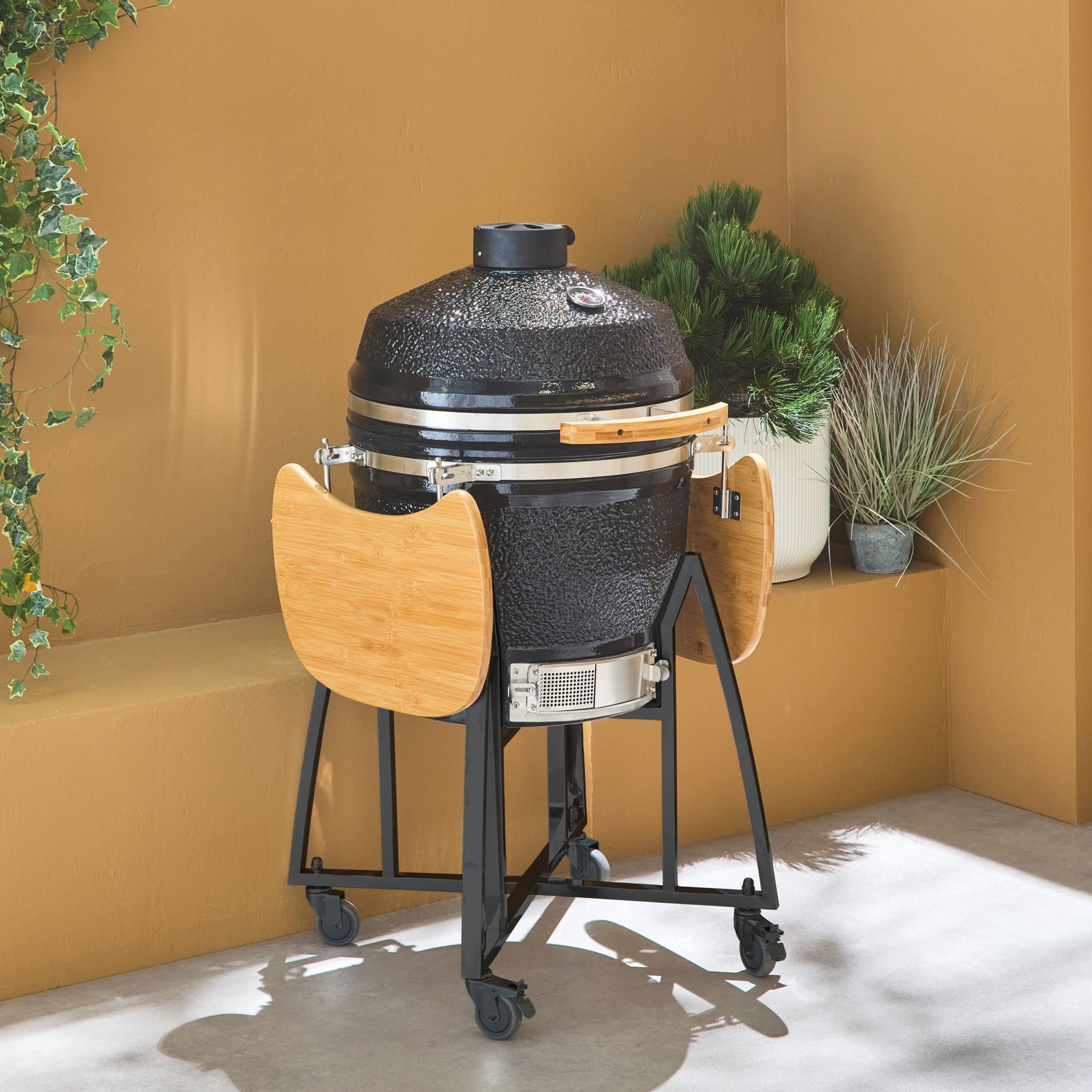 sweeek - Barbecue charbon en céramique. Kamado Ø54.5cm. avec chariot. garde au chaud. récupérateur de cendre et housse. tablettes rétractables | sweeek - Image 6