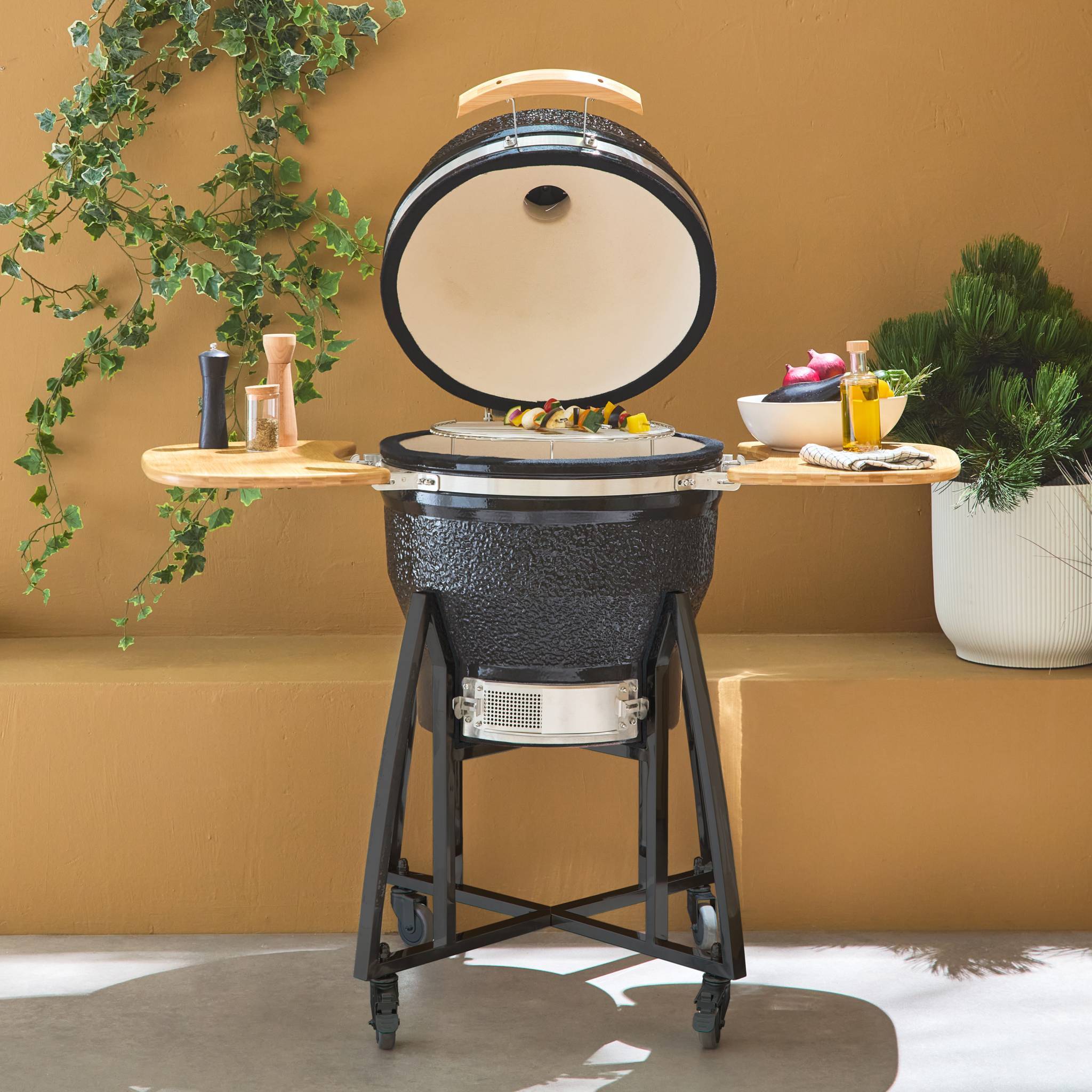 sweeek - Barbecue charbon en céramique. Kamado Ø54.5cm. avec chariot. garde au chaud. récupérateur de cendre et housse. tablettes rétractables | sweeek - Image 4