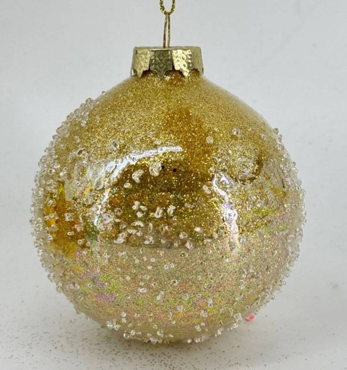Feeric Christmas - Boule de Noël en verre dorée effet picots intérieur D. 80 mm - Feeric Lights & Christmas