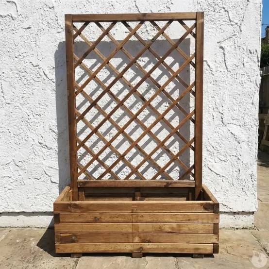 Jardinière bois autoclave classe 3 avec treillis 90x31x140cm - Image 7