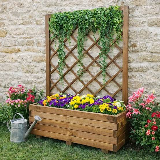 Jardinière bois autoclave classe 3 avec treillis 90x31x140cm - Image 1
