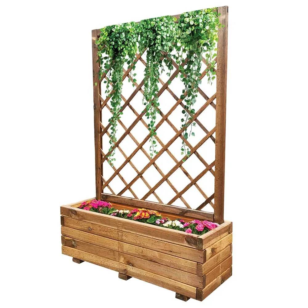 Jardinière bois autoclave classe 3 avec treillis 90x31x140cm - Image 6