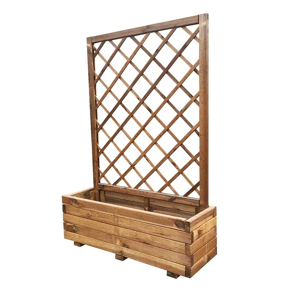 Jardinière bois autoclave classe 3 avec treillis 90x31x140cm - Image 2