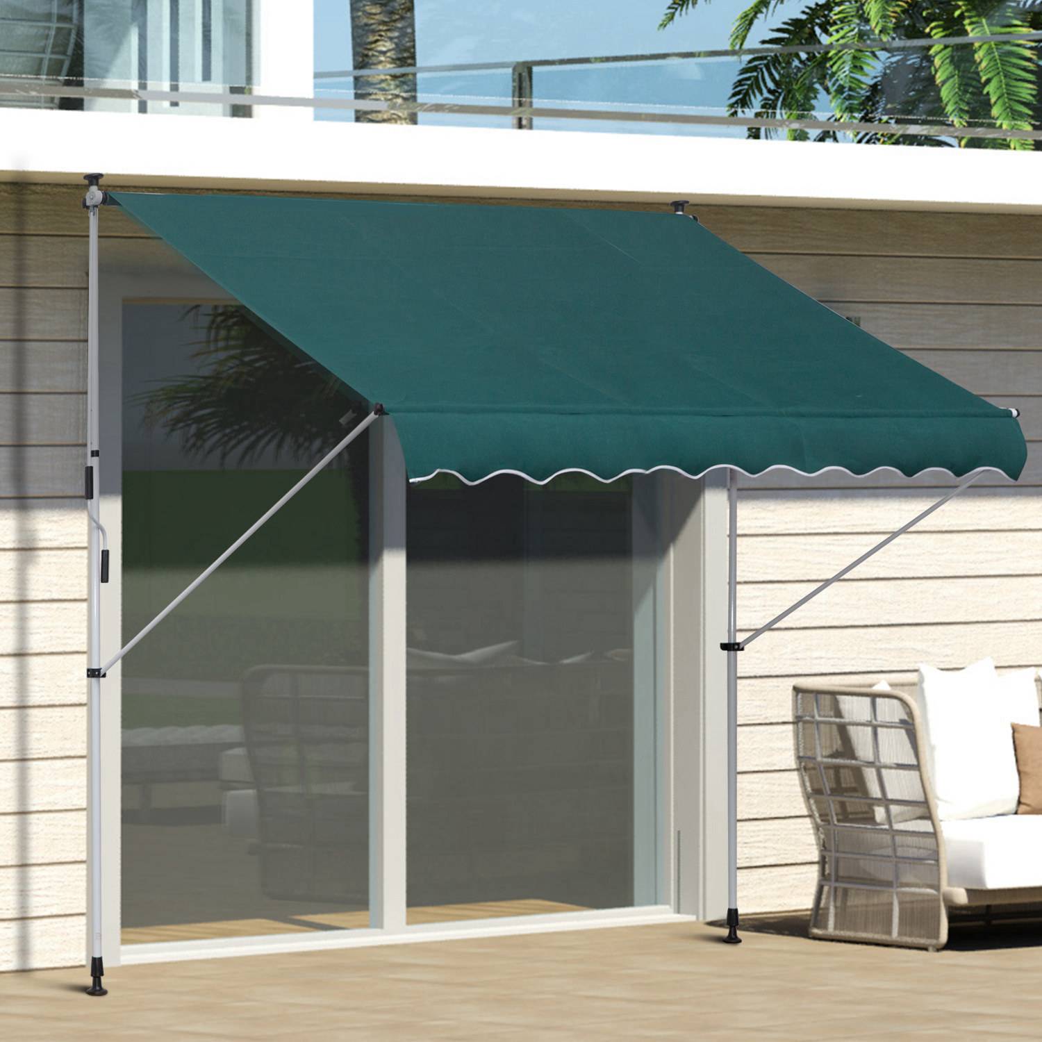 Store banne rétractable manuelle 200 x 150 x 170-280 cm pour balcon et terrasse, hauteur réglable et manivelle, vert - Image 4
