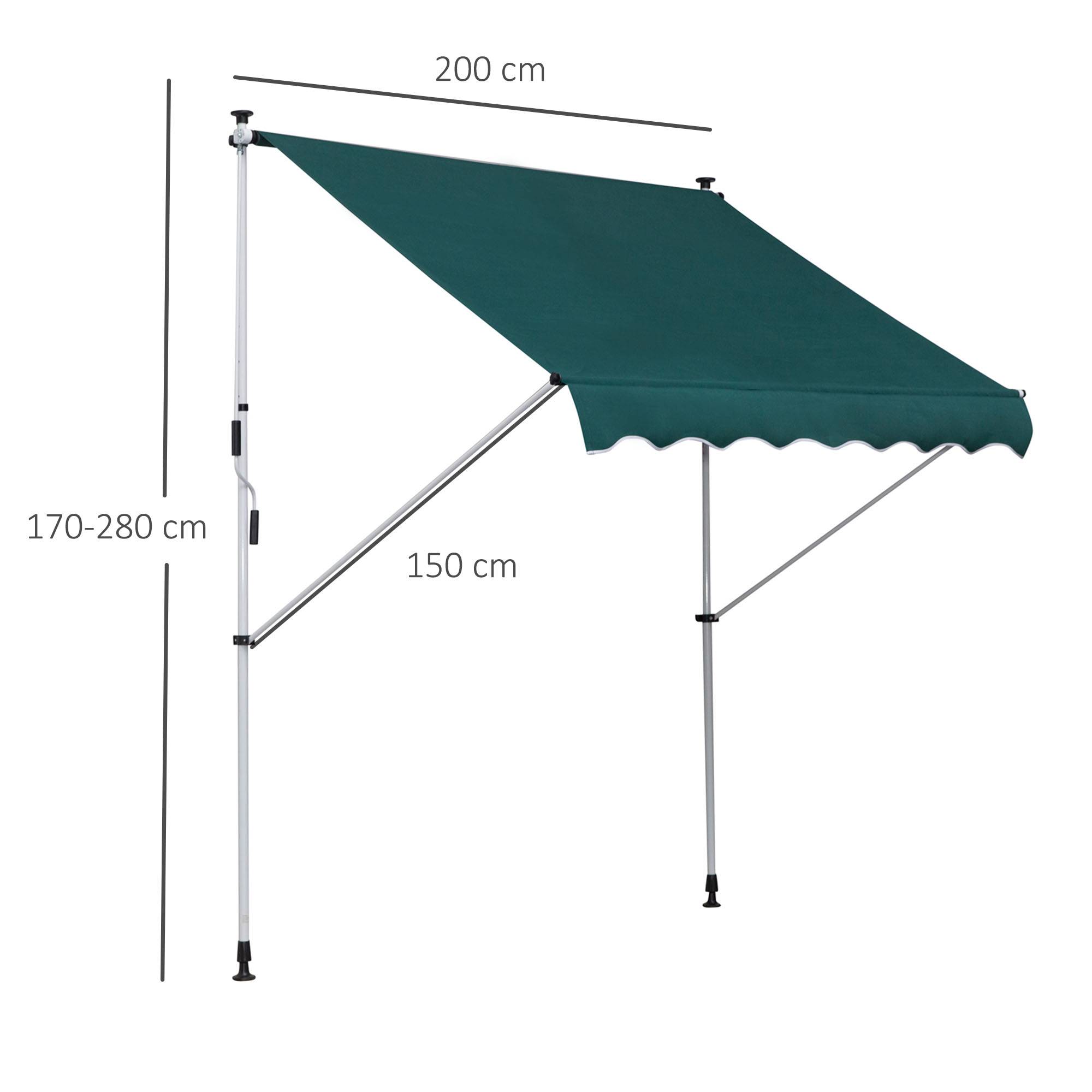 Store banne rétractable manuelle 200 x 150 x 170-280 cm pour balcon et terrasse, hauteur réglable et manivelle, vert - Image 5