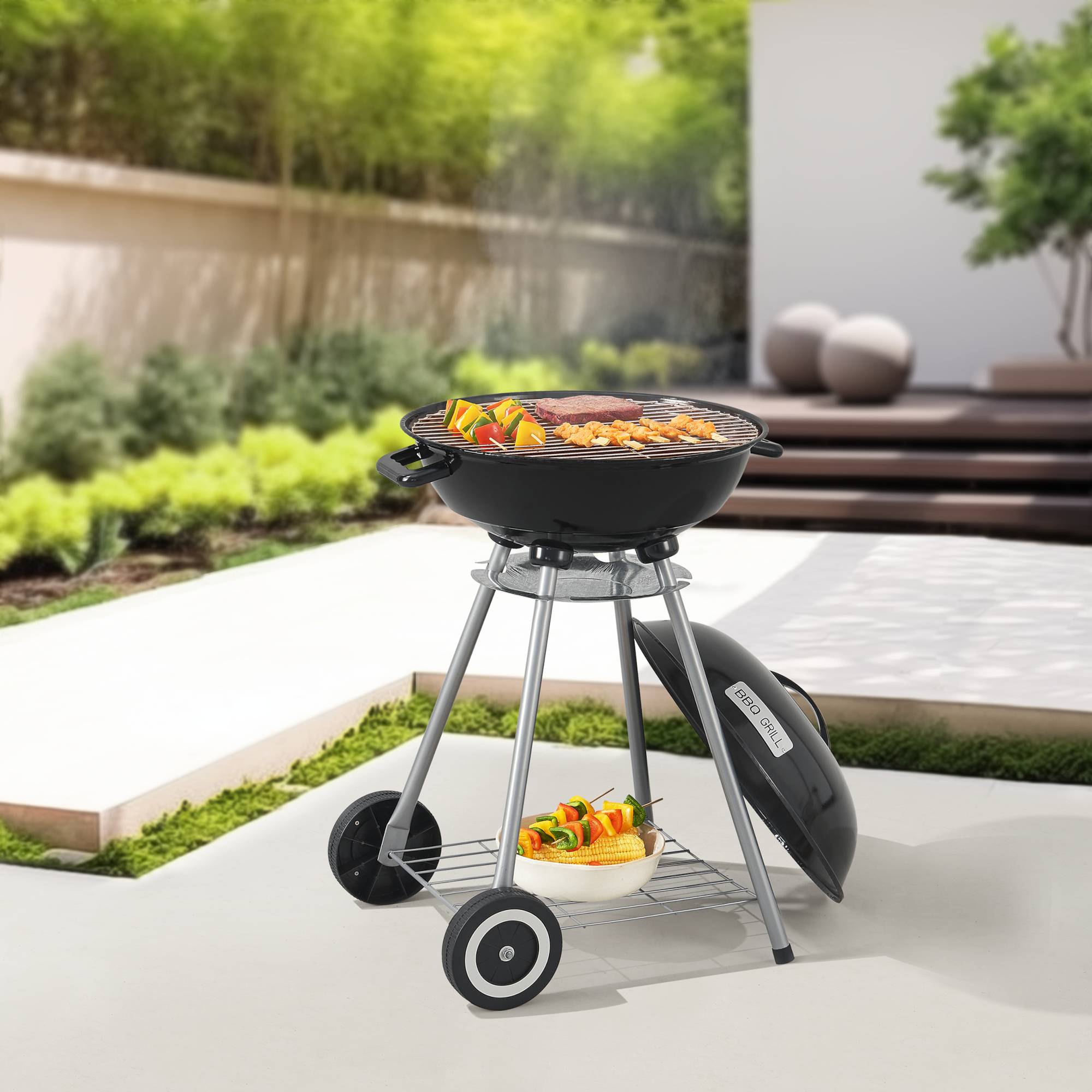 Casa.Pro - Chariot de barbecue rond Apricena 80 x 49 x 47 cm noir casa.pro - Image 2