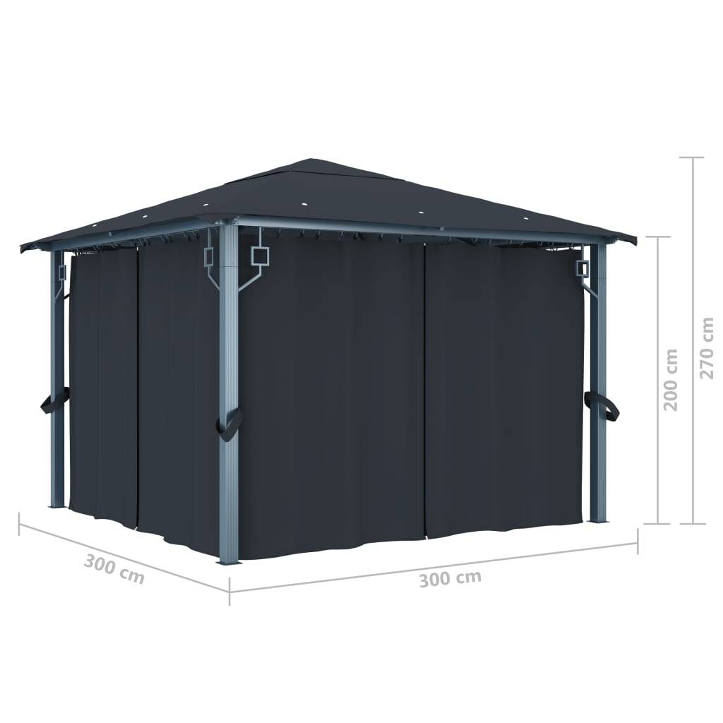 Tonnelle aluminium anthracite 300 x 300 x 270 cm avec rideaux - PANGIVO - Image 8