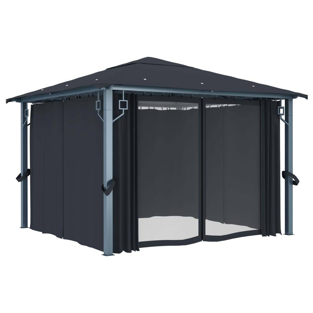 Tonnelle aluminium anthracite 300 x 300 x 270 cm avec rideaux - PANGIVO - Image 2