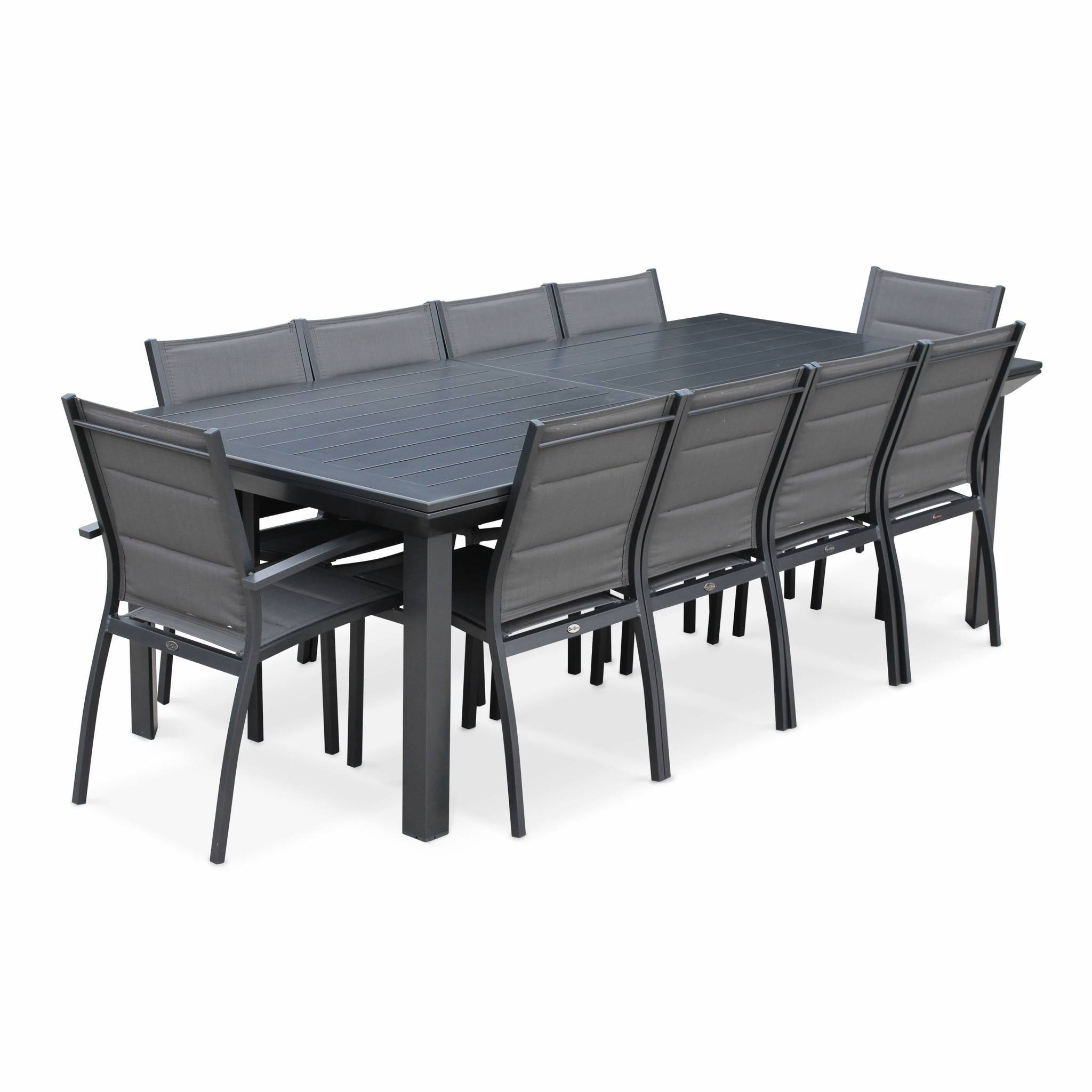 sweeek - Table de jardin extensible aluminium + 10 assises - Odenton Anthracite - Grande table en aluminium 235/335cm avec rallonge et 10 assises en | sweeek - Image 3