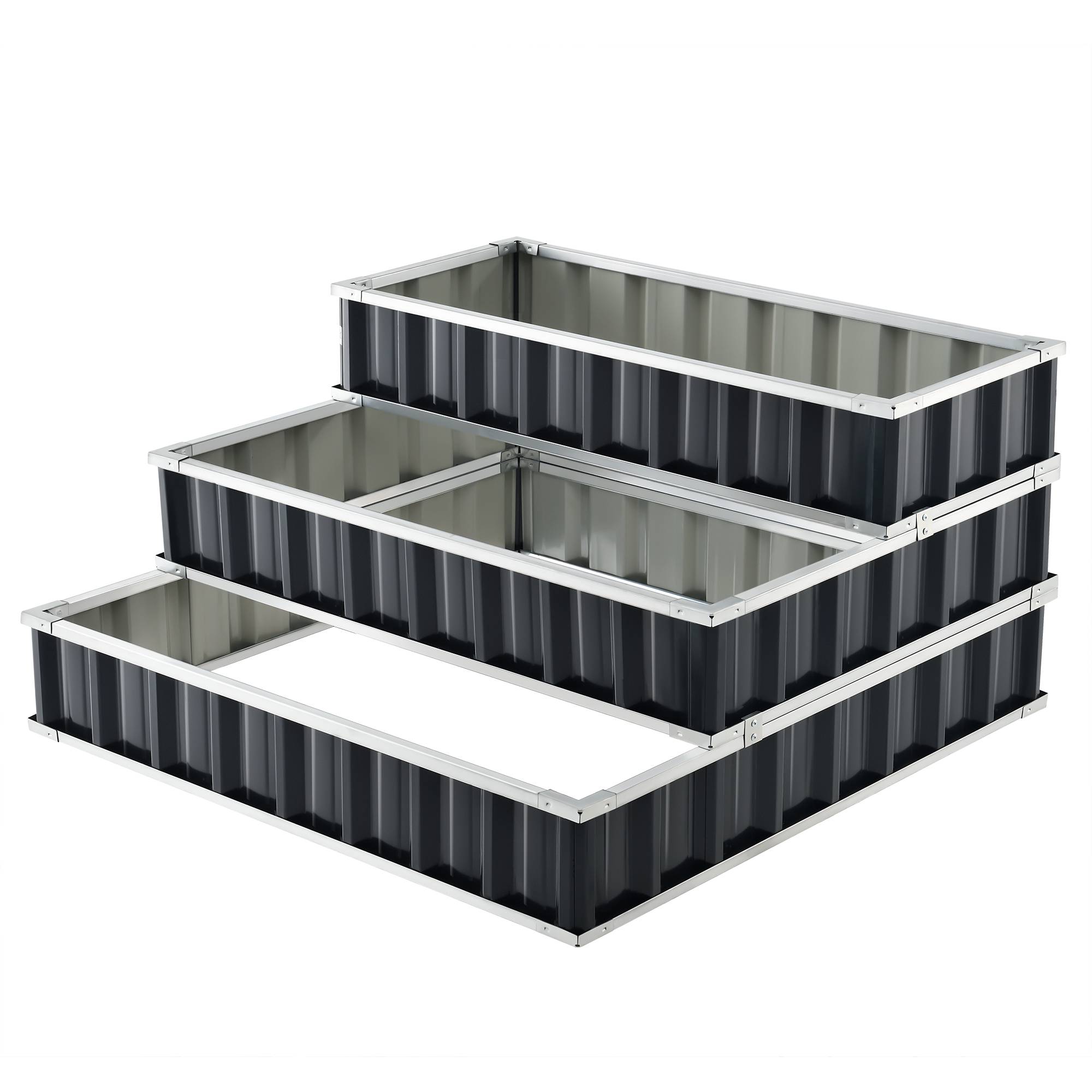 Carré potager Renswoude à 3 niveaux en acier galvanisé 118 x 118 x 60 cm anthracite [en.casa] - Image 4