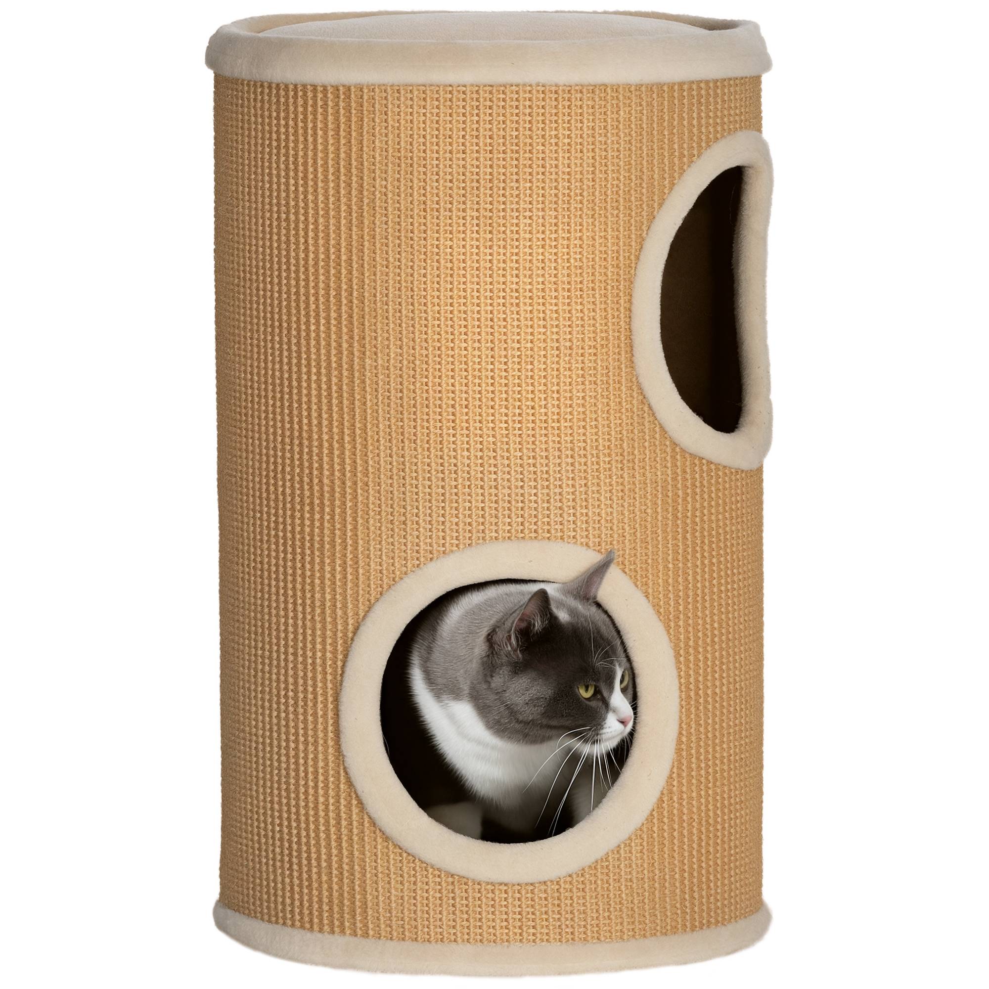 ComfortXL - Tour à Griffer Tonneau pour Chat 2 Niveaux avec Niches et Surface Sisal Marron Ø35x60 cm - ComfortXL Outdoor Living - Image 1