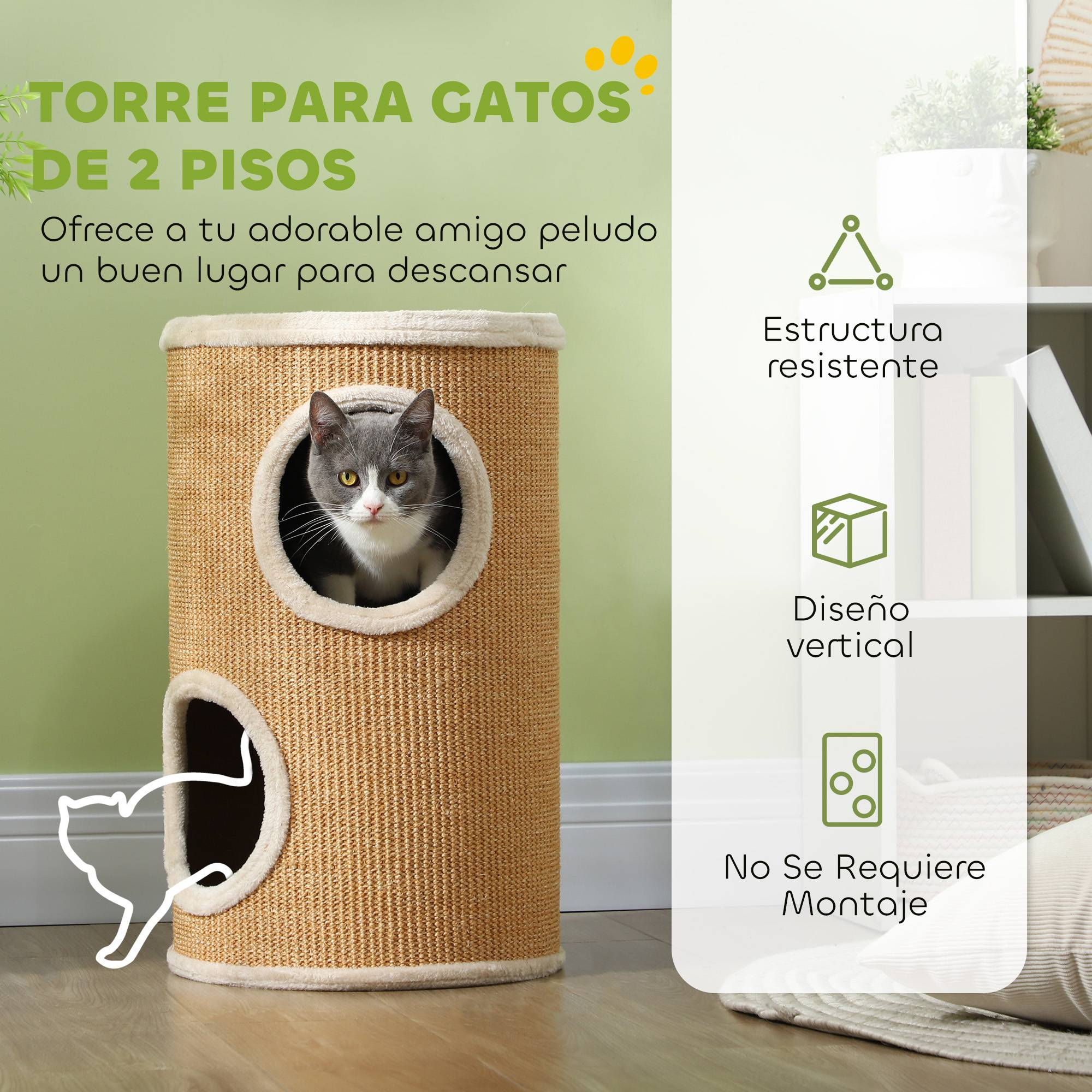 ComfortXL - Tour à Griffer Tonneau pour Chat 2 Niveaux avec Niches et Surface Sisal Marron Ø35x60 cm - ComfortXL Outdoor Living - Image 6