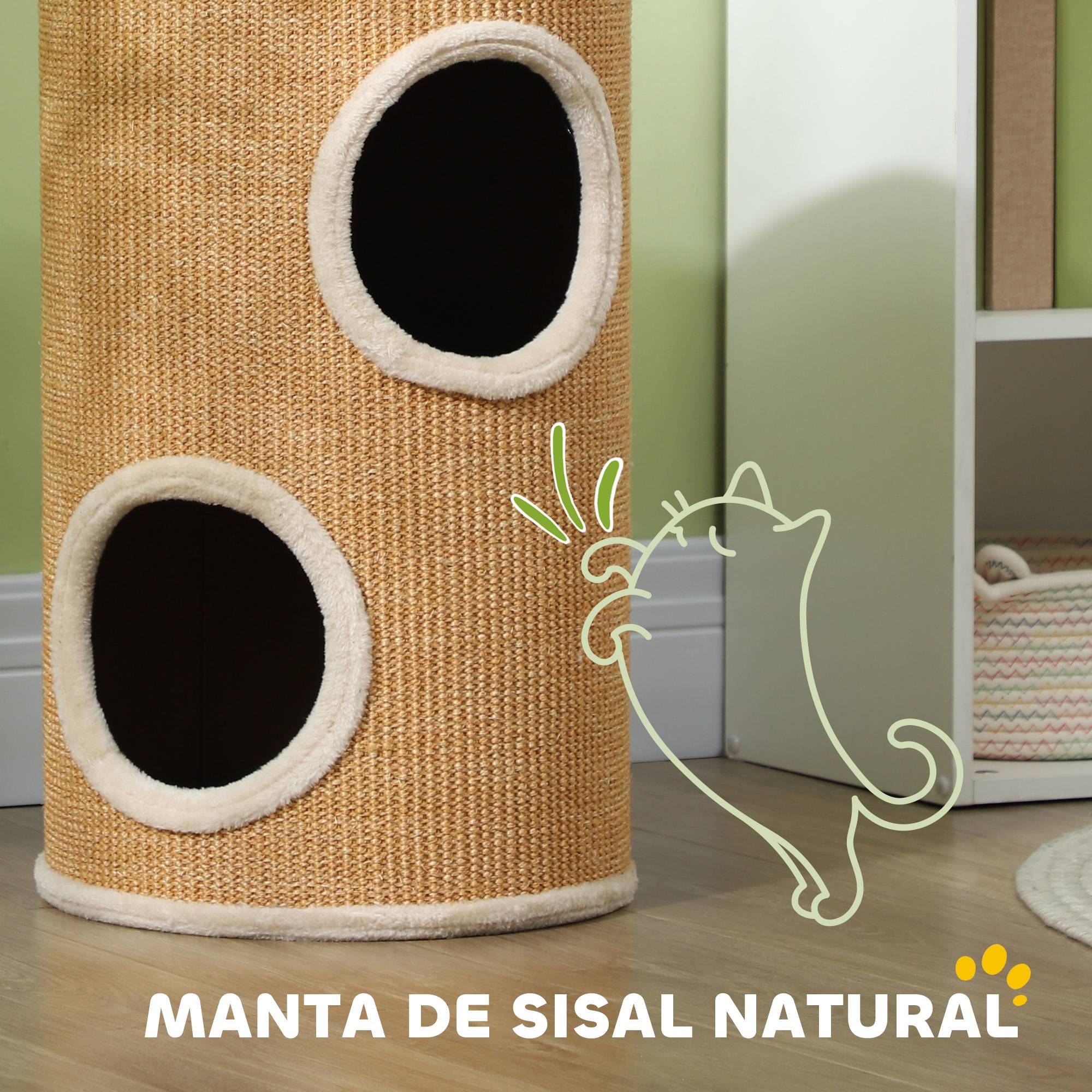 ComfortXL - Tour à Griffer Tonneau pour Chat 2 Niveaux avec Niches et Surface Sisal Marron Ø35x60 cm - ComfortXL Outdoor Living - Image 7