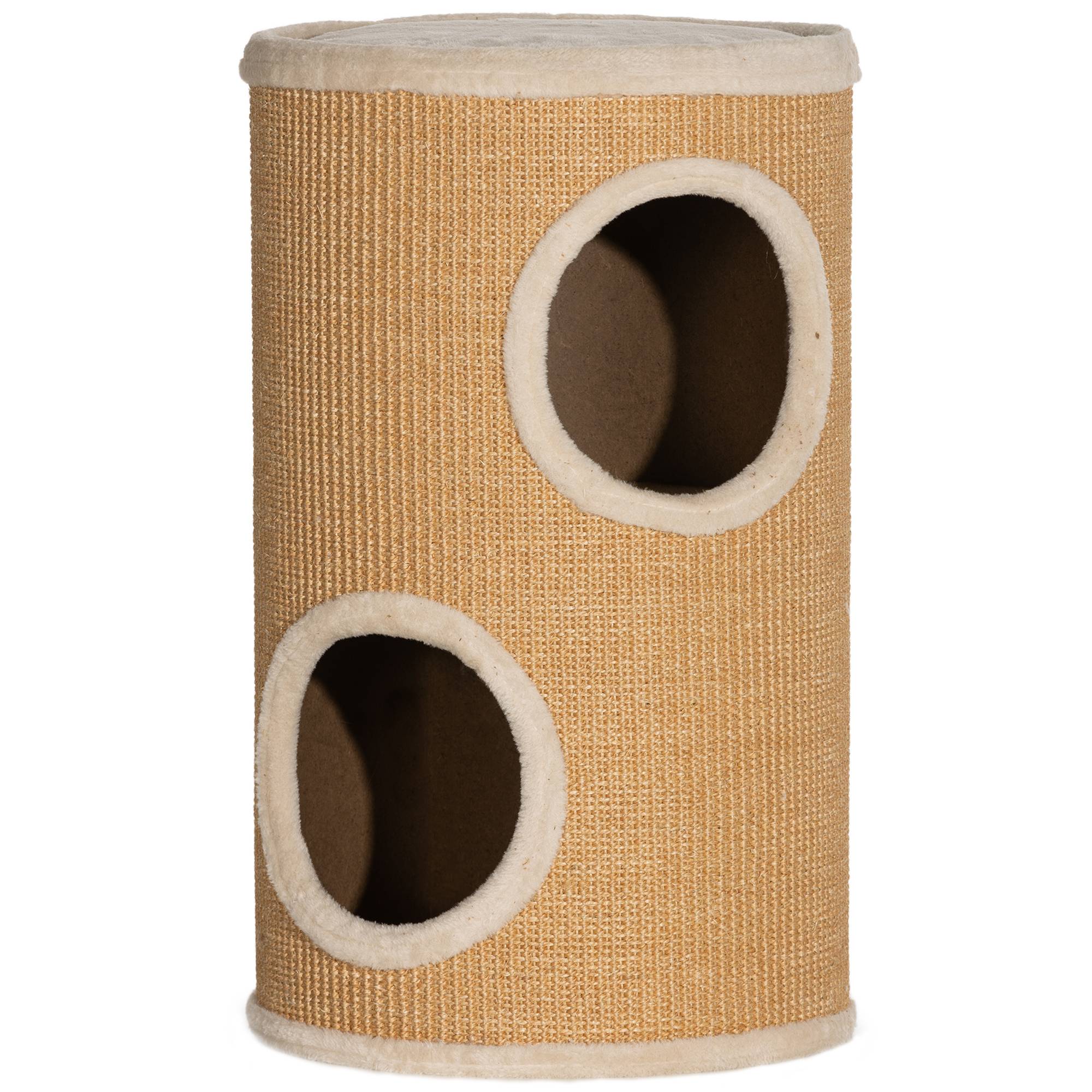 ComfortXL - Tour à Griffer Tonneau pour Chat 2 Niveaux avec Niches et Surface Sisal Marron Ø35x60 cm - ComfortXL Outdoor Living - Image 2