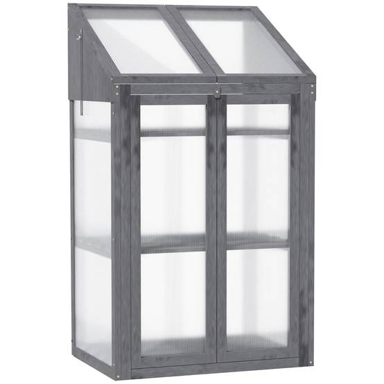 Mini serre bois de sapin pour semis croissance optimale 70x50x120cm gris - ComfortXL Outdoor Living - Image 1