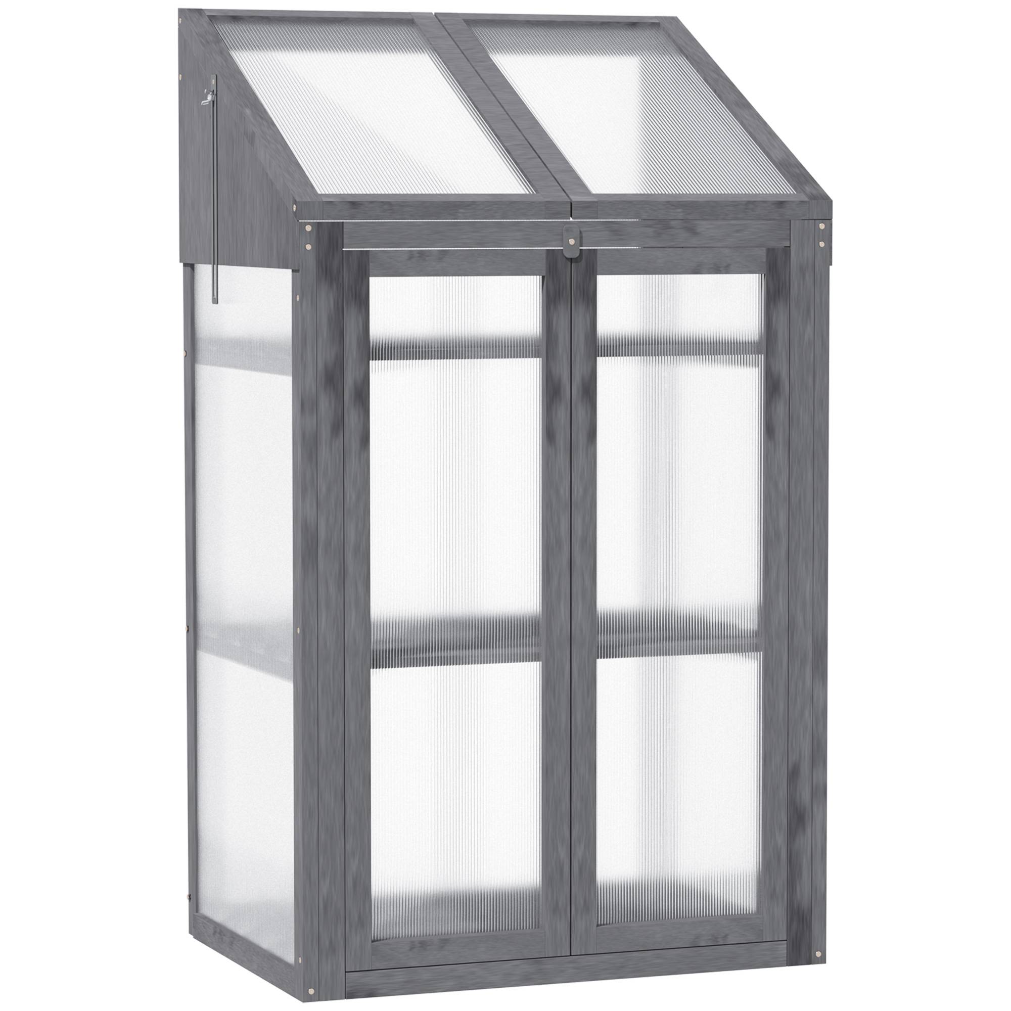 Mini serre bois de sapin pour semis croissance optimale 70x50x120cm gris - ComfortXL Outdoor Living - Image 1