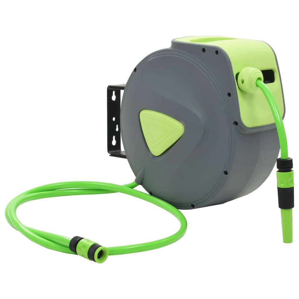 Enrouleur de tuyau automatique polypropylène vert et gris 20 m - PANGIVO - Image 1
