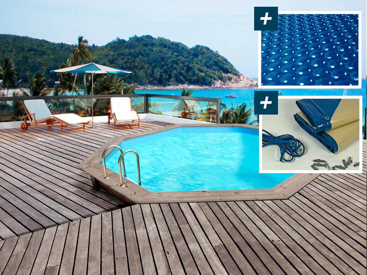 Habitat Et Jardin - Piscine Bois  Venecia " -  5.80 X 1.31 M - Bâche à Bulles  400 µ - Bâche Hiver  280 G/m² -habitat Et Jardin