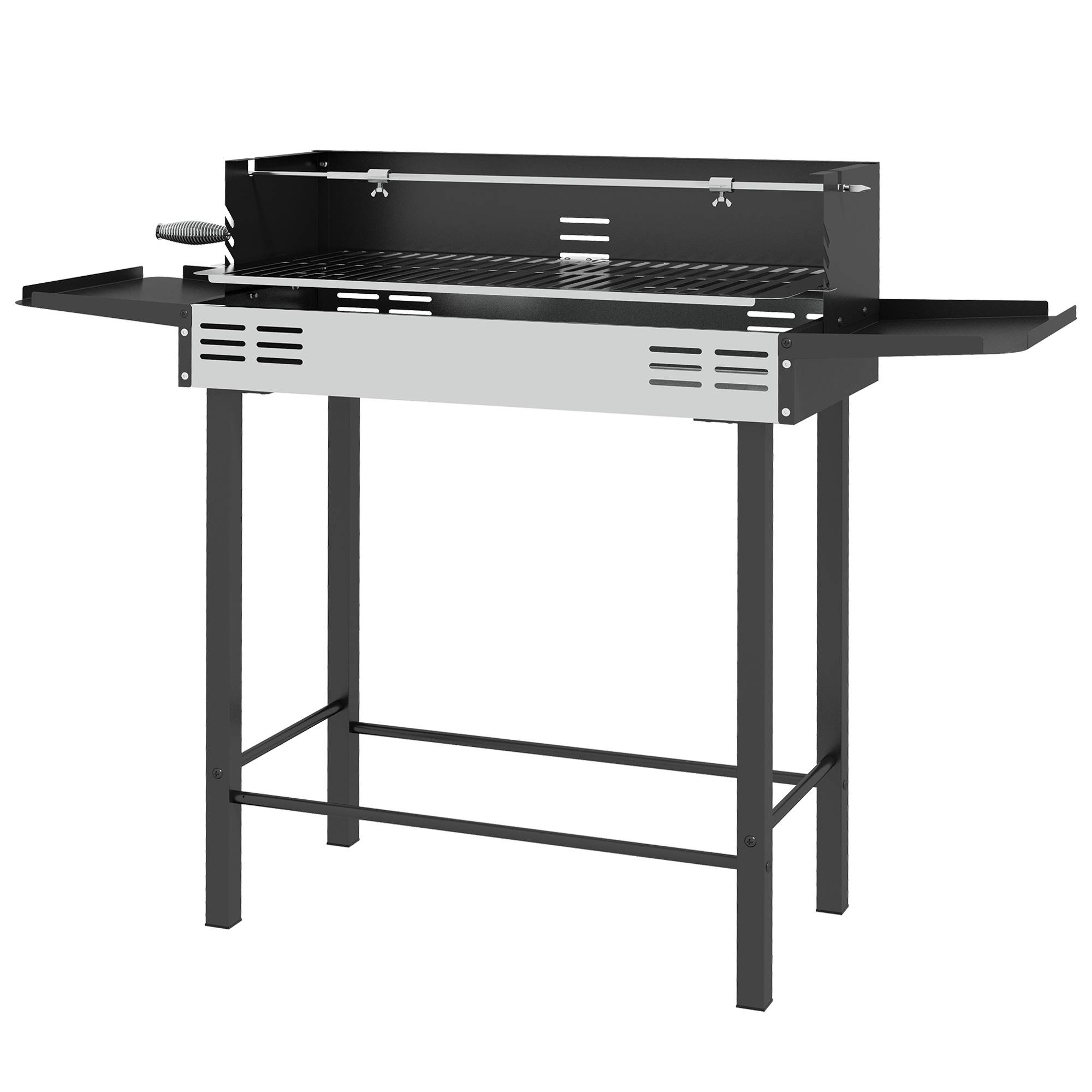Sans Marque - Barbecue Charbon de bois avec grille de grille à 3 niveaux et étagères latérales pliables, 118 x 32 x 90 cm, noir - Image 2
