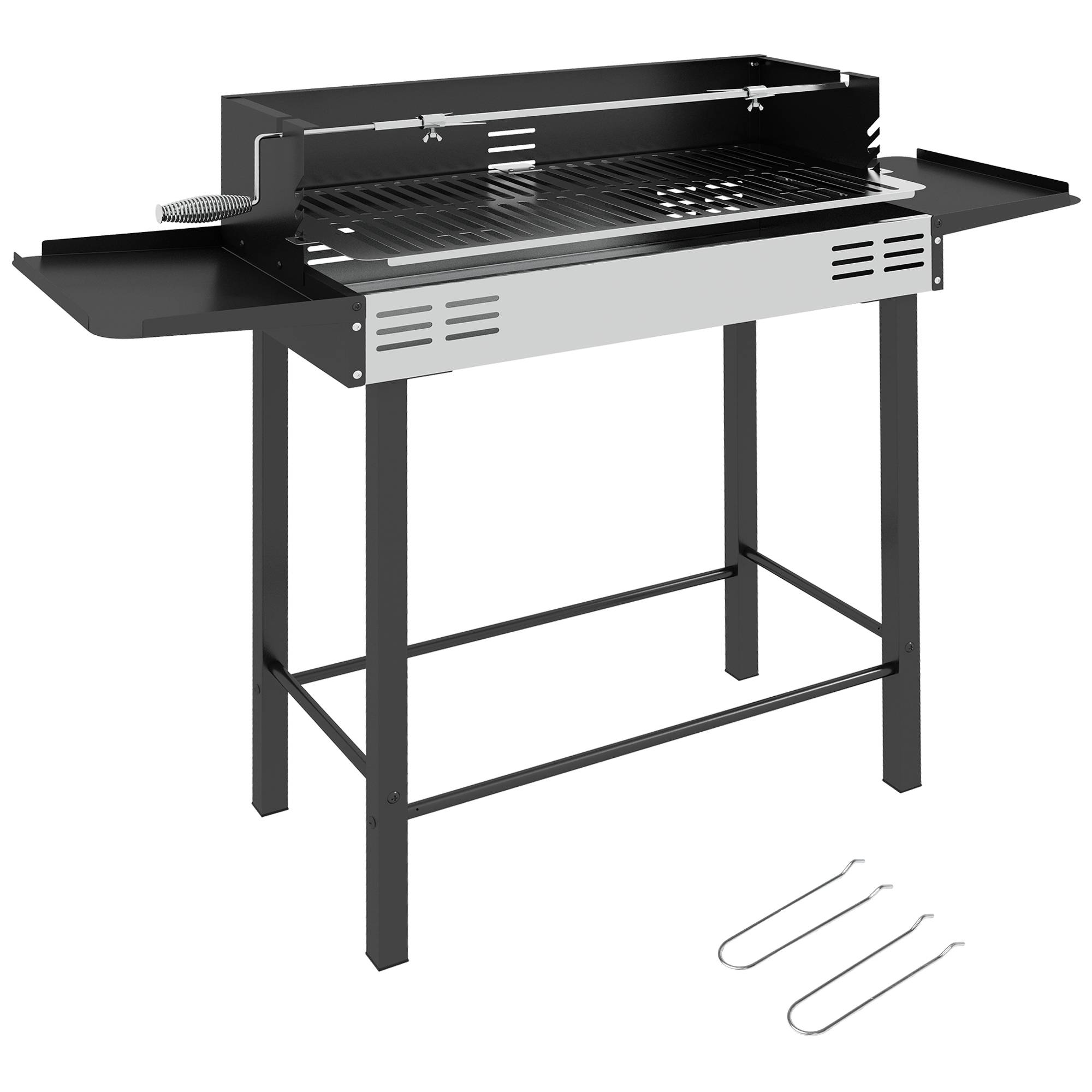 Sans Marque - Barbecue Charbon de bois avec grille de grille à 3 niveaux et étagères latérales pliables, 118 x 32 x 90 cm, noir - Image 1