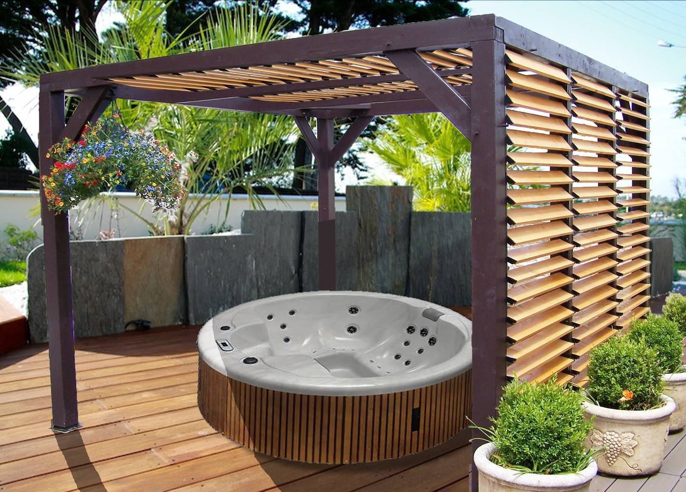 Habrita - Auvent VENETO bois + ventelles toit/mur - 12,20 m2 - dimensions 3,39 m x 3,60 m Habrita