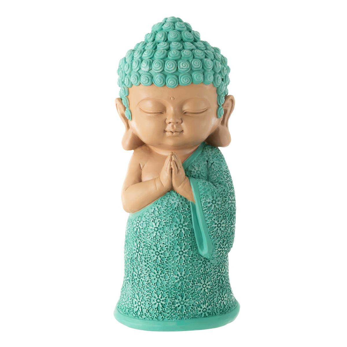 J-Line - Statuette Moine Prière "Toby" 32cm Bleu Azur - Image 1