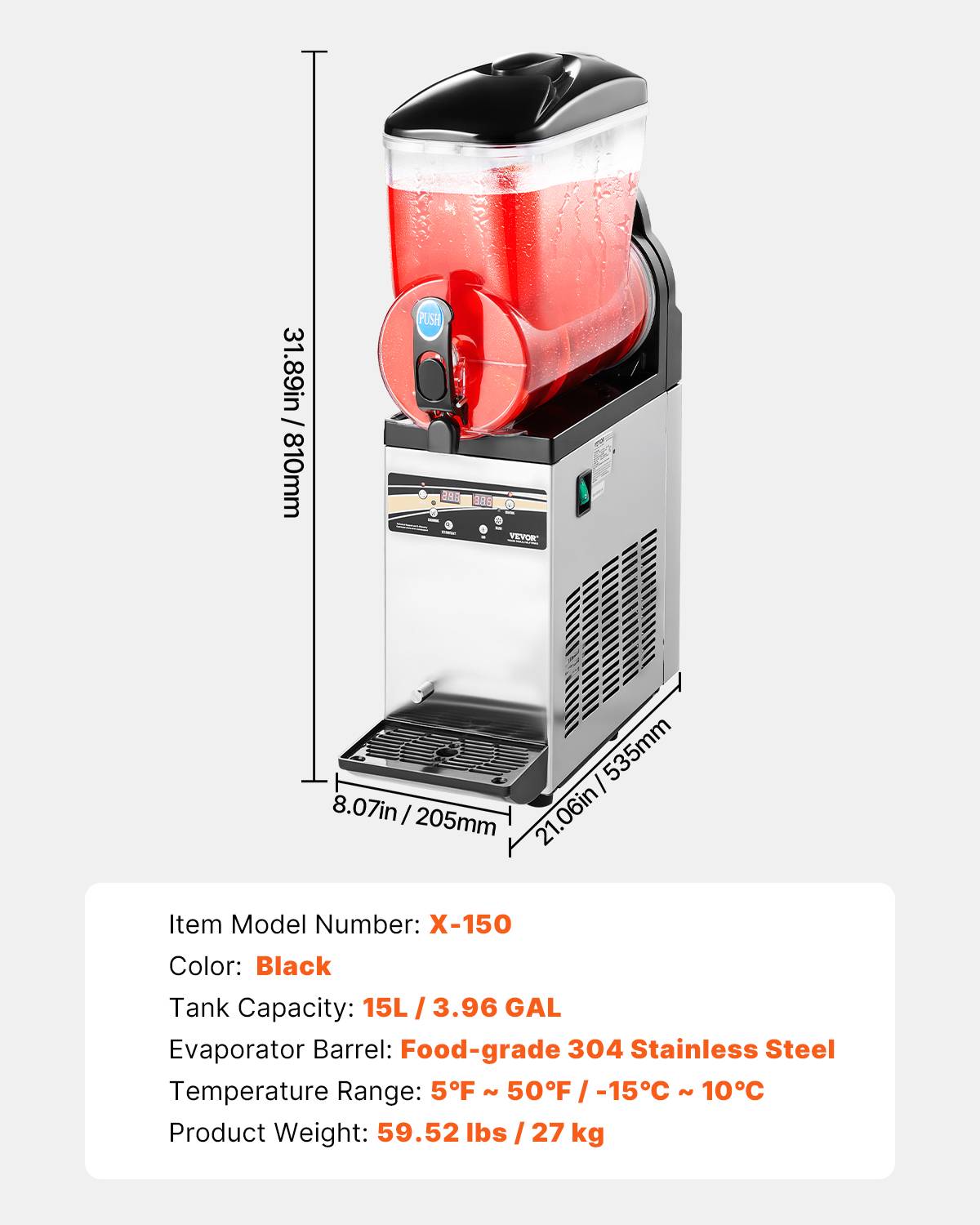 VEVOR Machine à granite réservoir unique 15L, inox, distributeur boissons glacées, pour maison/restaurant/café. - Image 7