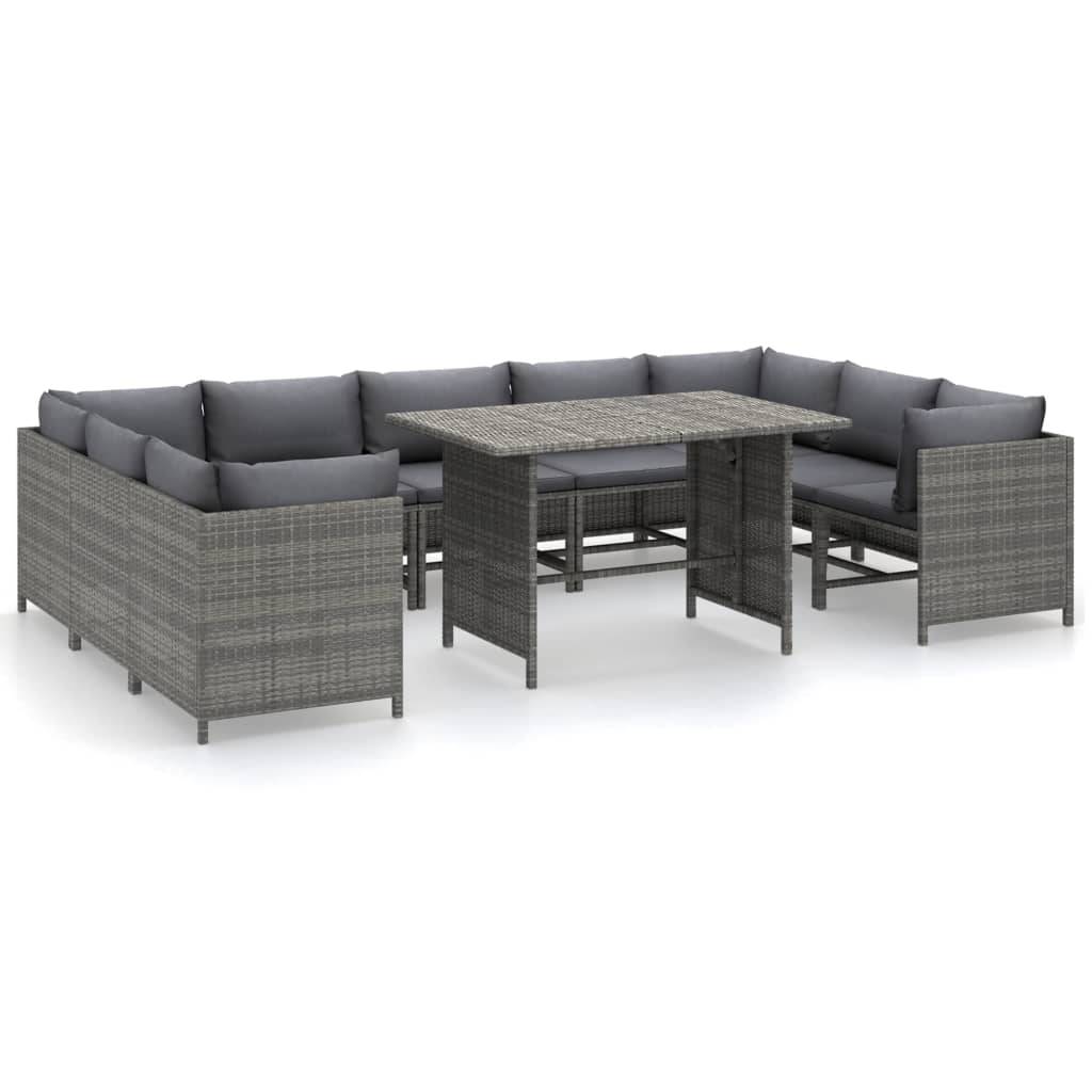 Helloshop26 - Salon de jardin meuble d'extérieur ensemble de mobilier 10 pièces avec coussins résine tressée gris - Image 1