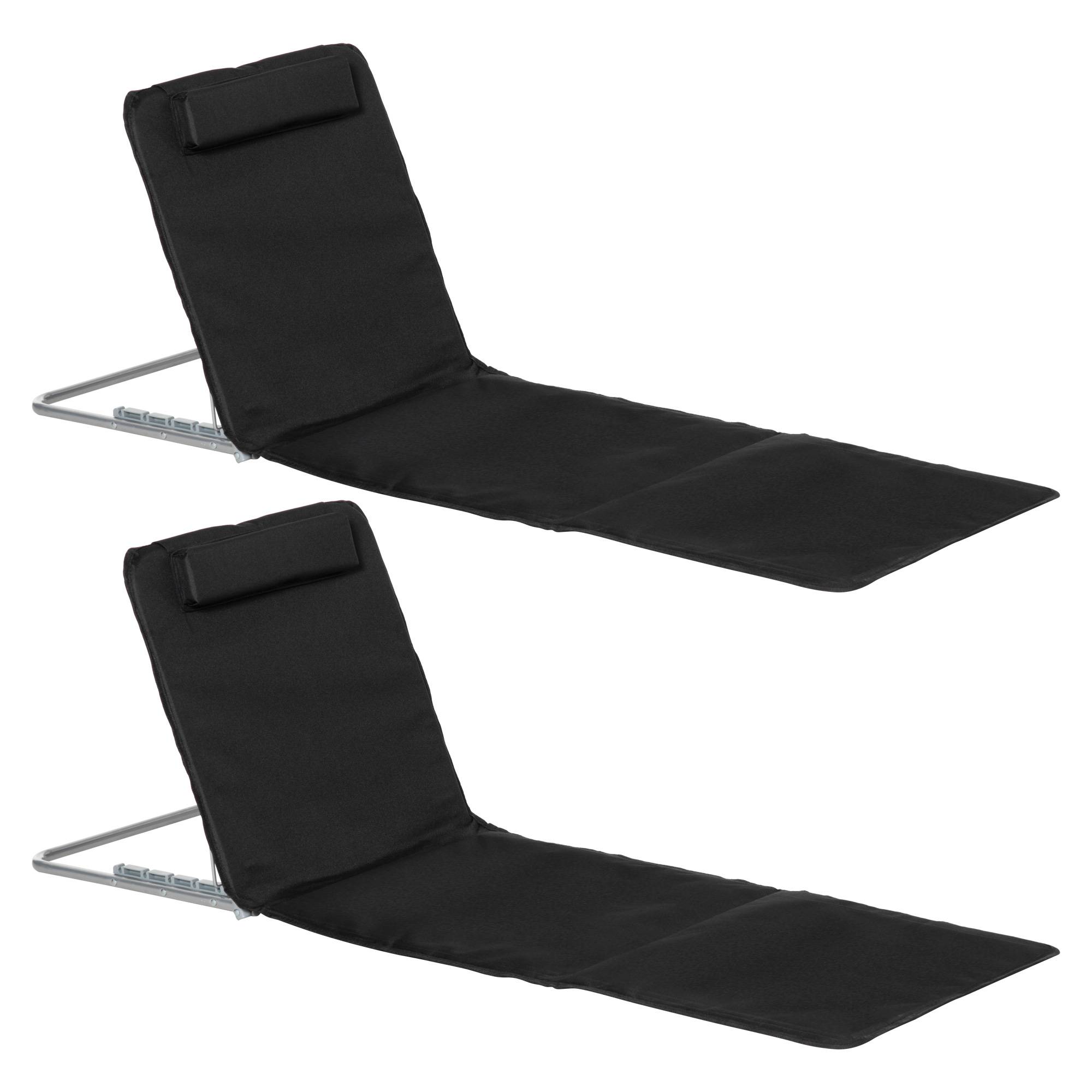 Outsunny - Lot de 2 tapis de plage rembourré - nattes de plage - dossier inclinable multi-positions - sac transport inclus - métal polyester PE noir - Outsunny - Image 1