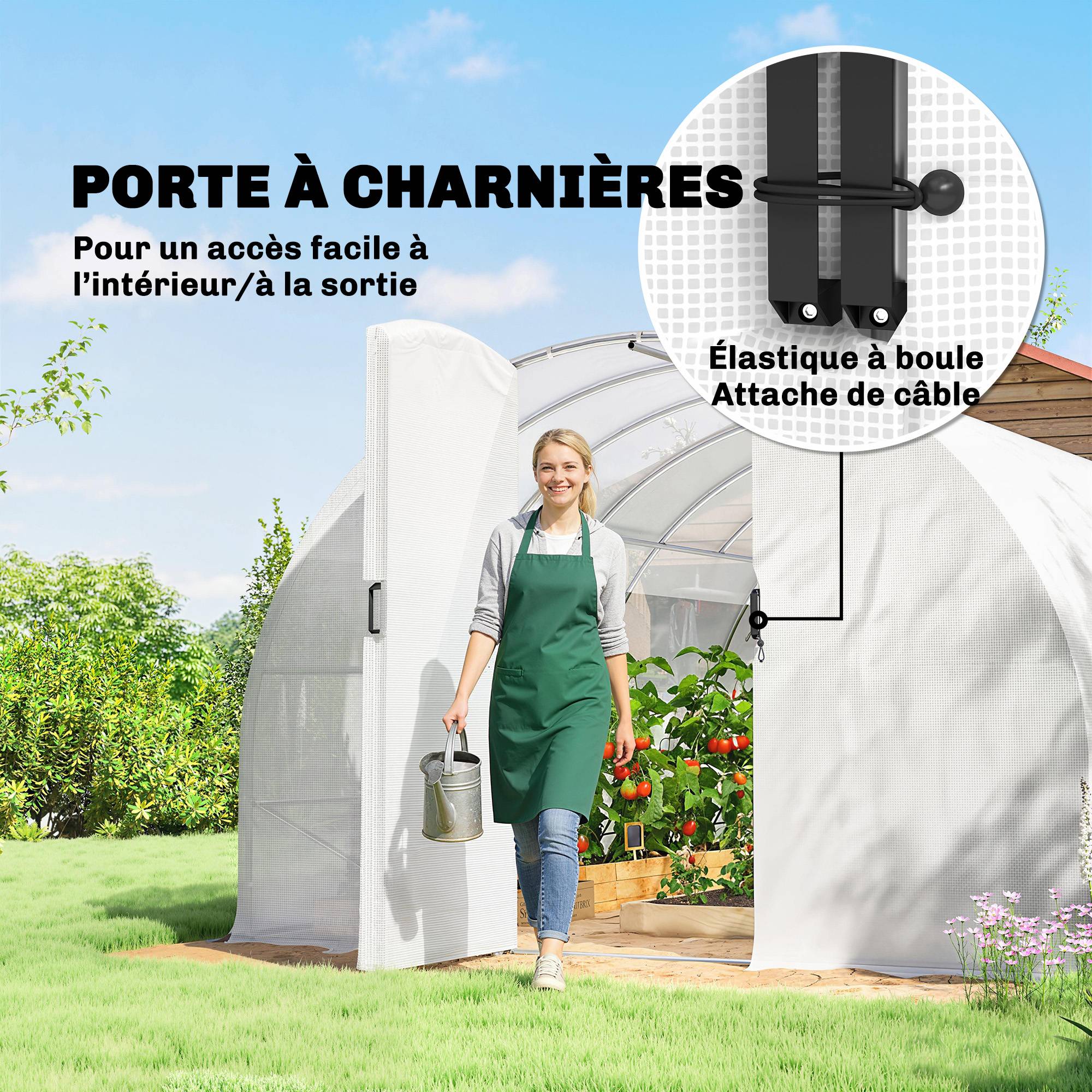 Sans Marque - Serre tunnel de jardin 24m², serre de jardin tunnel avec portes et 12 fenêtres avec moustiquaires, 295x798x199cm, blanc - Image 7