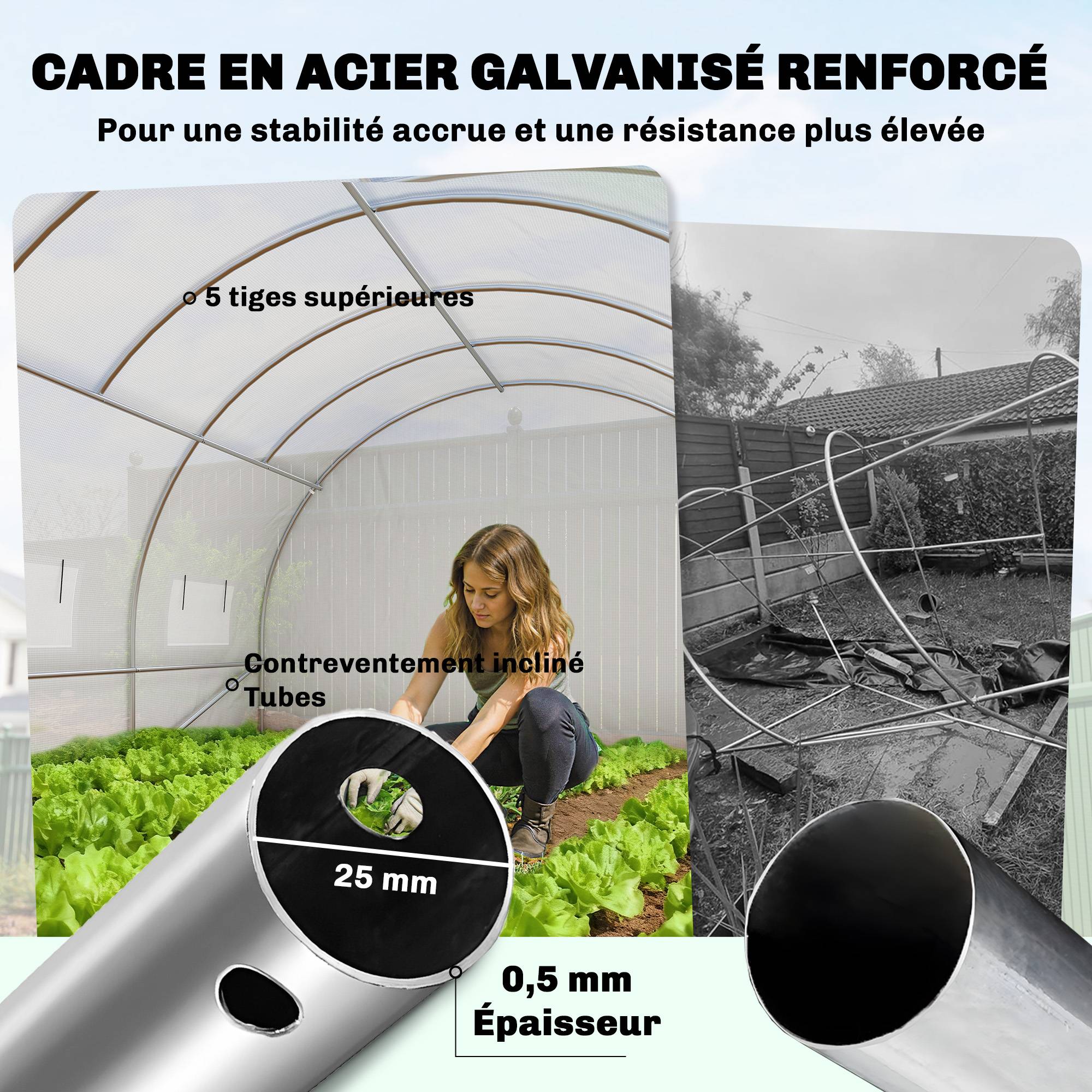 Sans Marque - Serre tunnel de jardin 24m², serre de jardin tunnel avec portes et 12 fenêtres avec moustiquaires, 295x798x199cm, blanc - Image 9