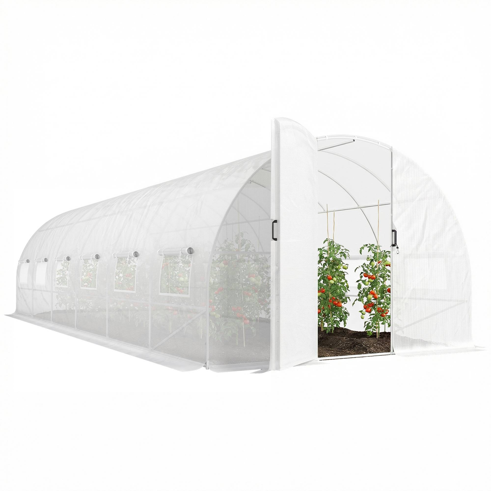 Sans Marque - Serre tunnel de jardin 24m², serre de jardin tunnel avec portes et 12 fenêtres avec moustiquaires, 295x798x199cm, blanc - Image 1