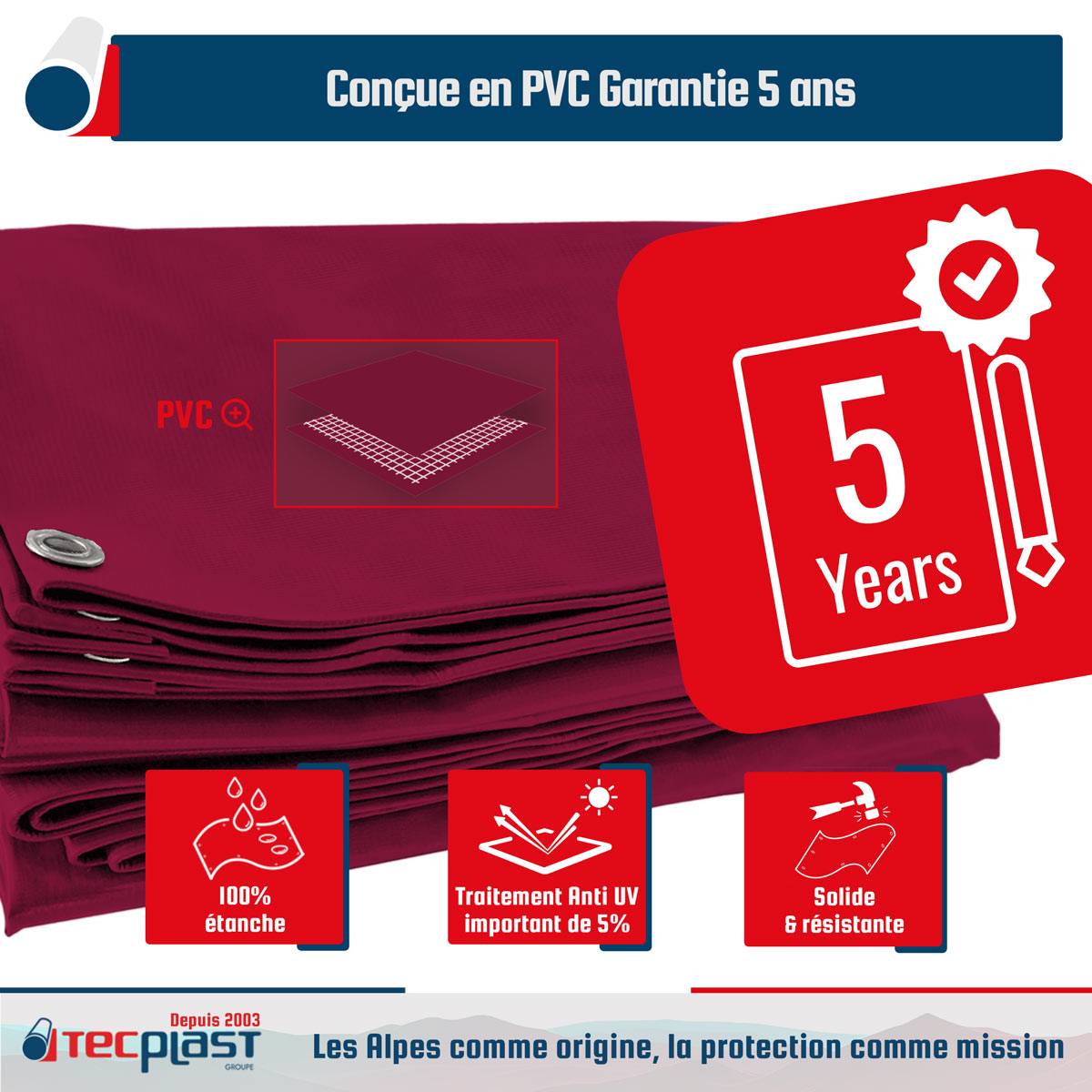 Tecplast - Pack Toile Pergola Rouge Bordeaux 3x4 m + Sandow Blanc 20m - Bâche Pergola prête à poser LP506PR Garantie 5 ans TECPLAST - Image 3