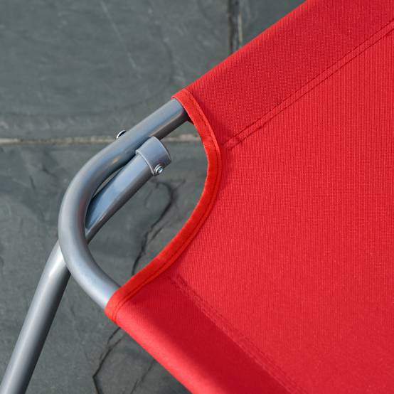 Bain de Soleil transat Pliable Dossier réglable Multipositions métal et Polyester Rouge - Image 10