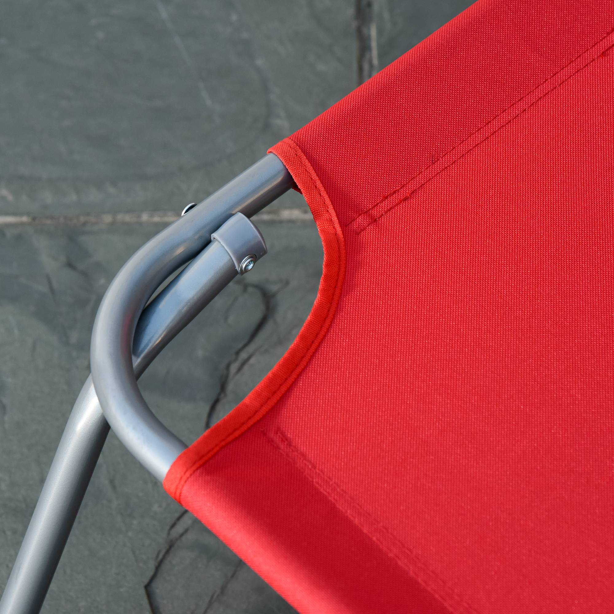 Bain de Soleil transat Pliable Dossier réglable Multipositions métal et Polyester Rouge - Image 10