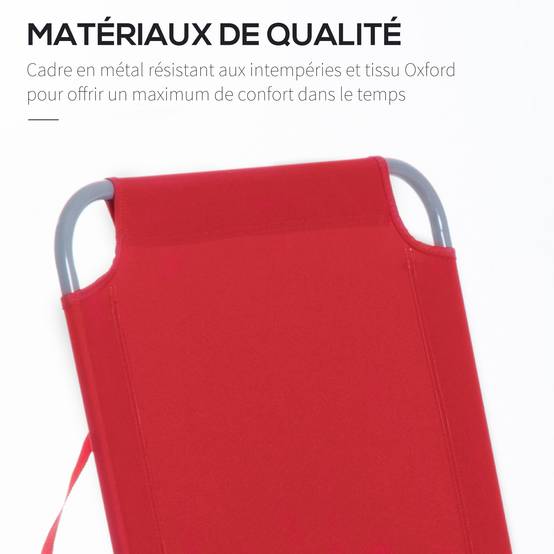 Bain de Soleil transat Pliable Dossier réglable Multipositions métal et Polyester Rouge - Image 8